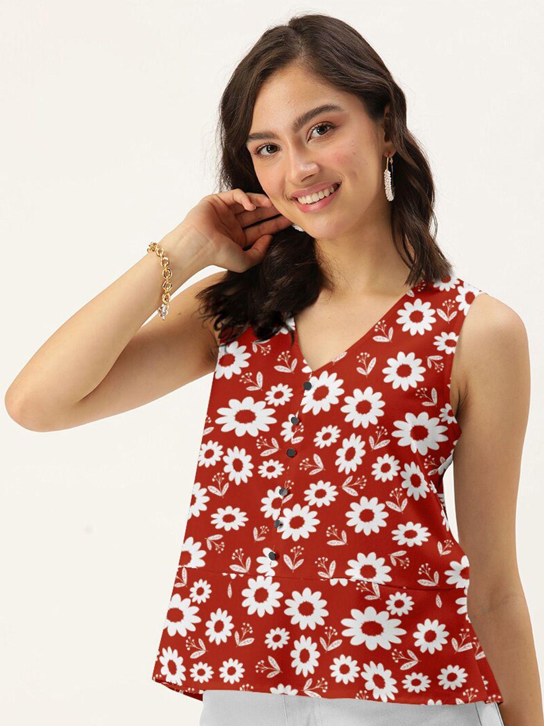 dressberry red & white floral print crepe top