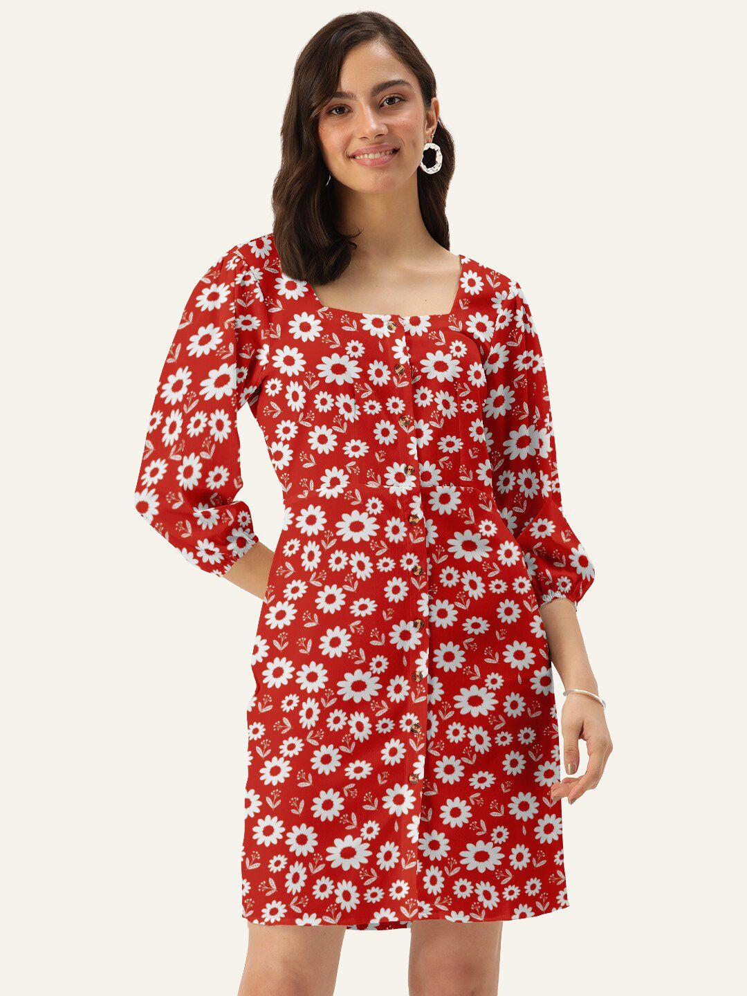 dressberry red & white floral printed sheath mini dress