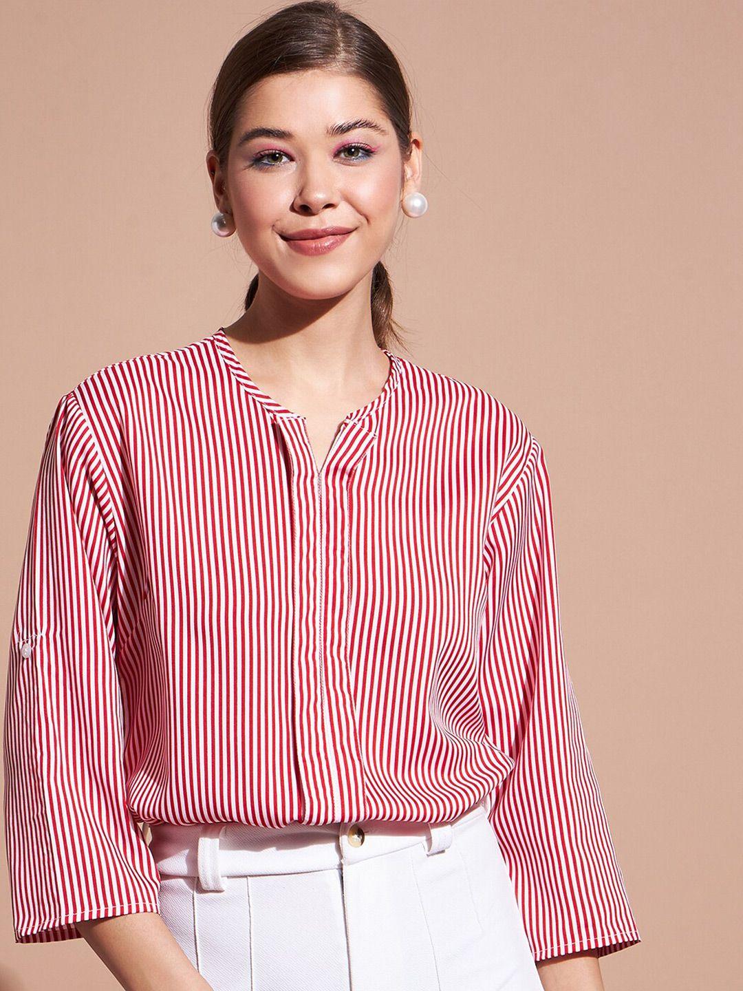 dressberry red & white vertical stripes roll up sleeves top