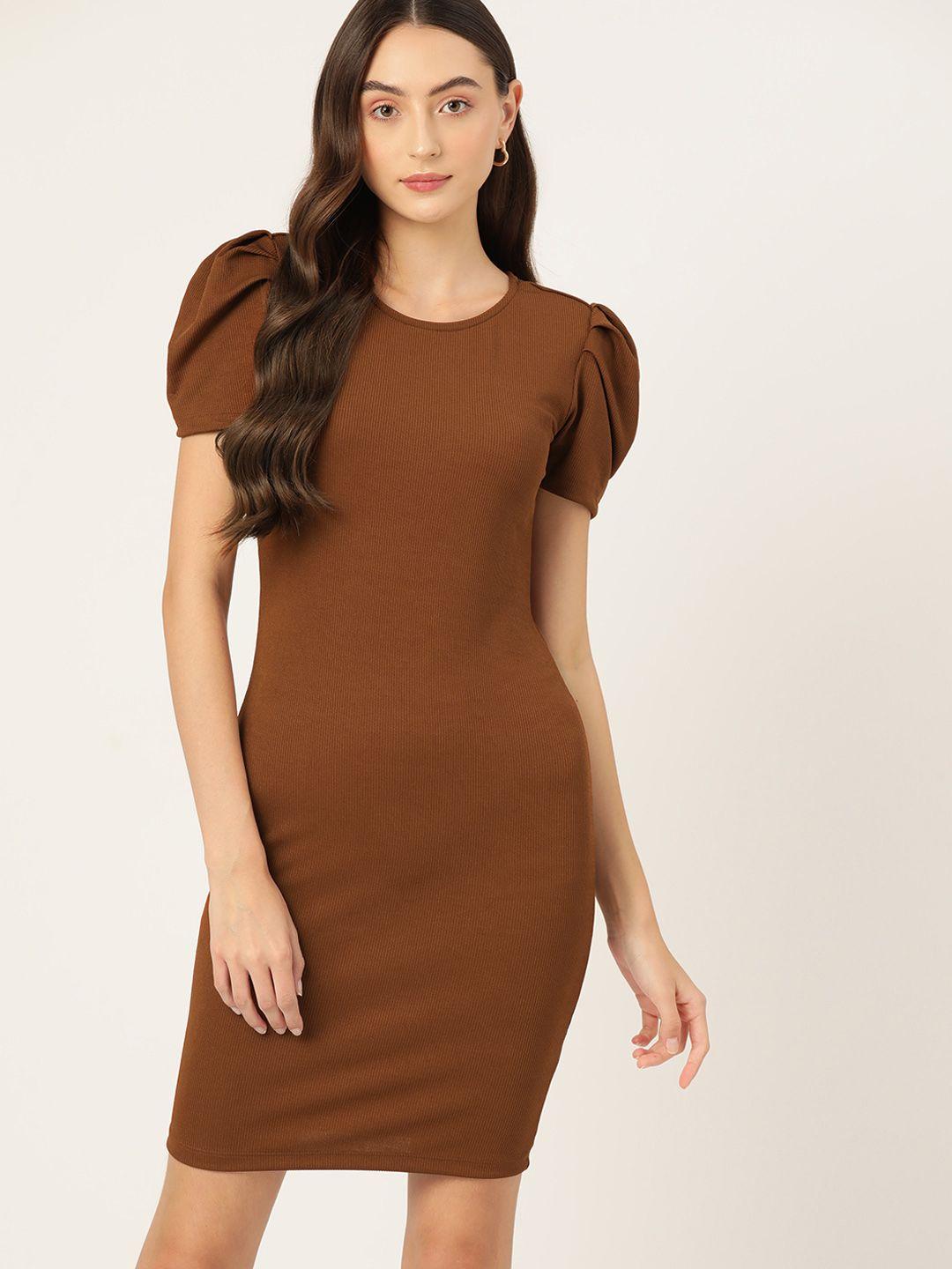 dressberry ribbed detail puff sleeves bodycon mini dress