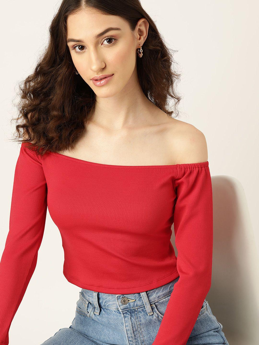 dressberry ribbed off-shoulder bardot crop top