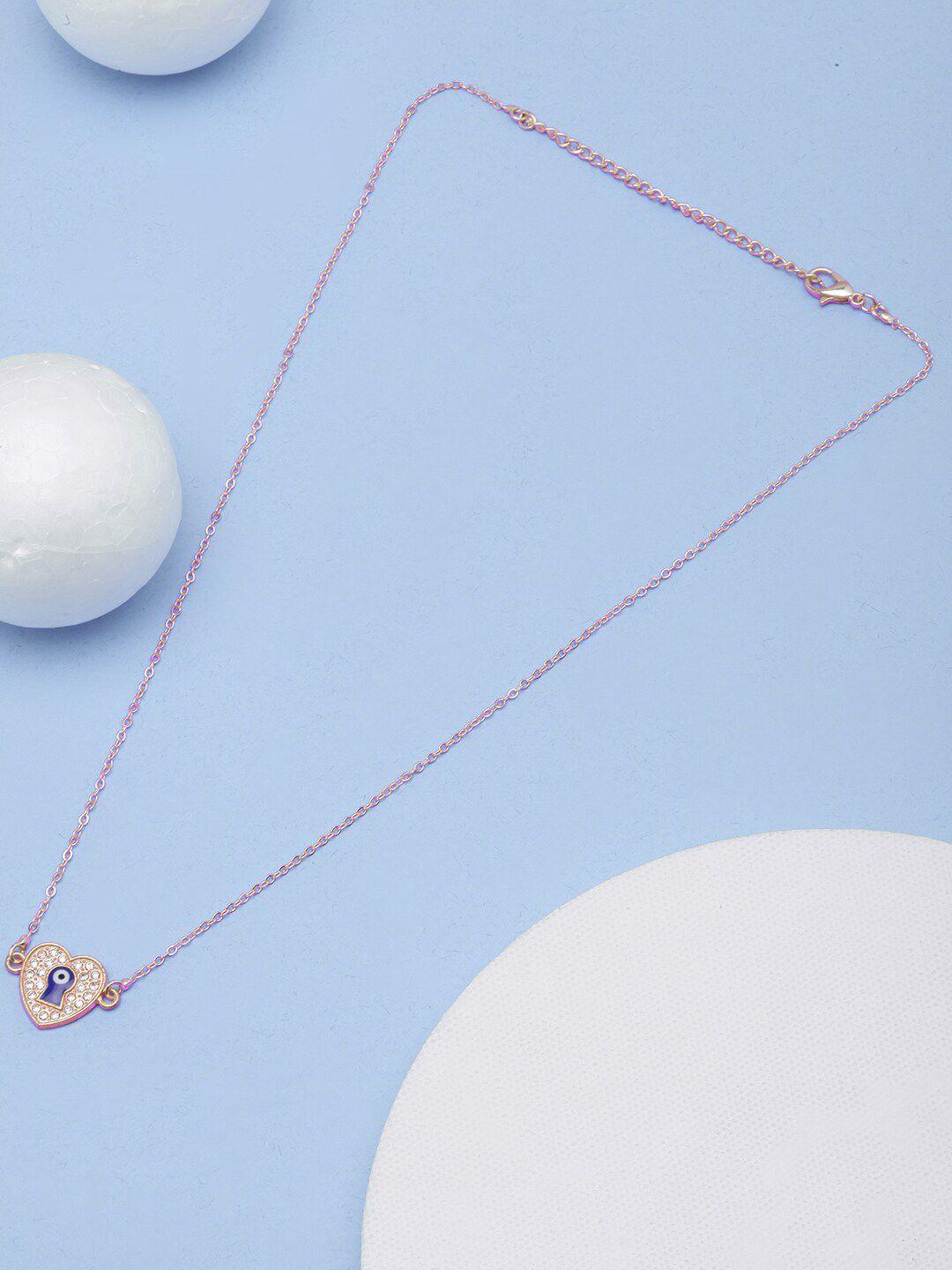 dressberry rose gold-plated cz studded evil eye enamelled necklace