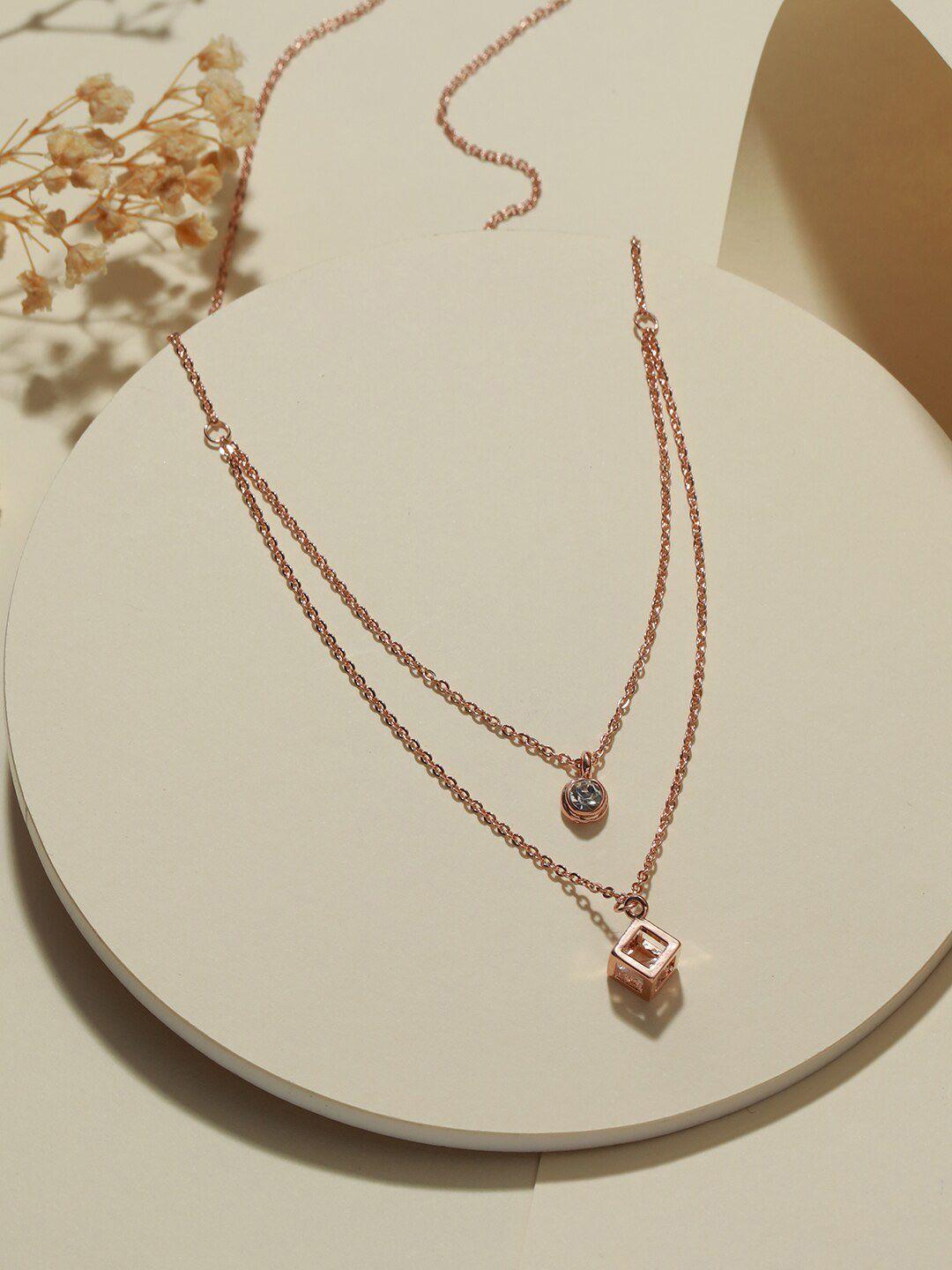 dressberry rose gold-plated square shaped cz studded layered necklace
