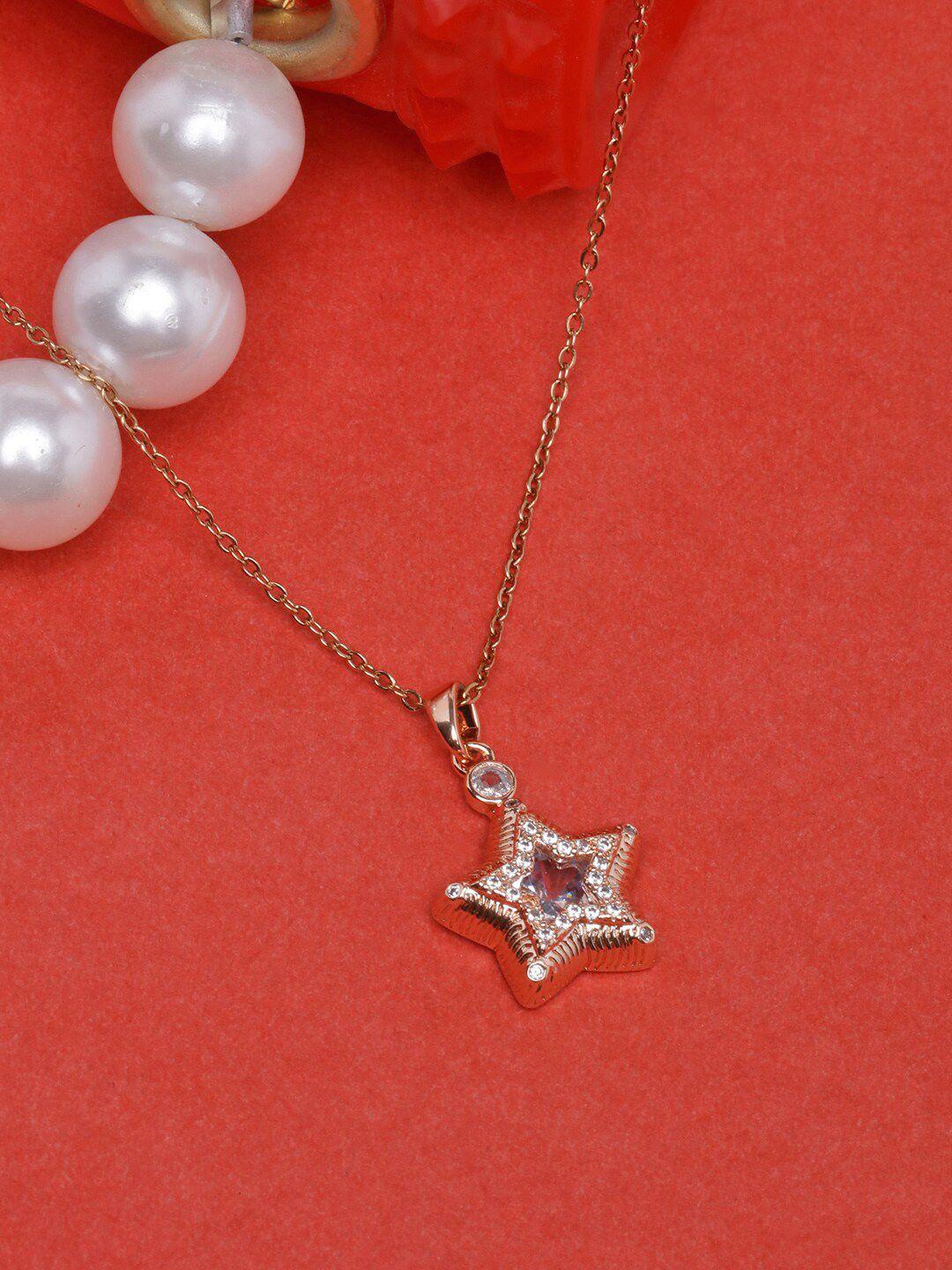 dressberry rose gold-plated star shaped cz-studded necklace