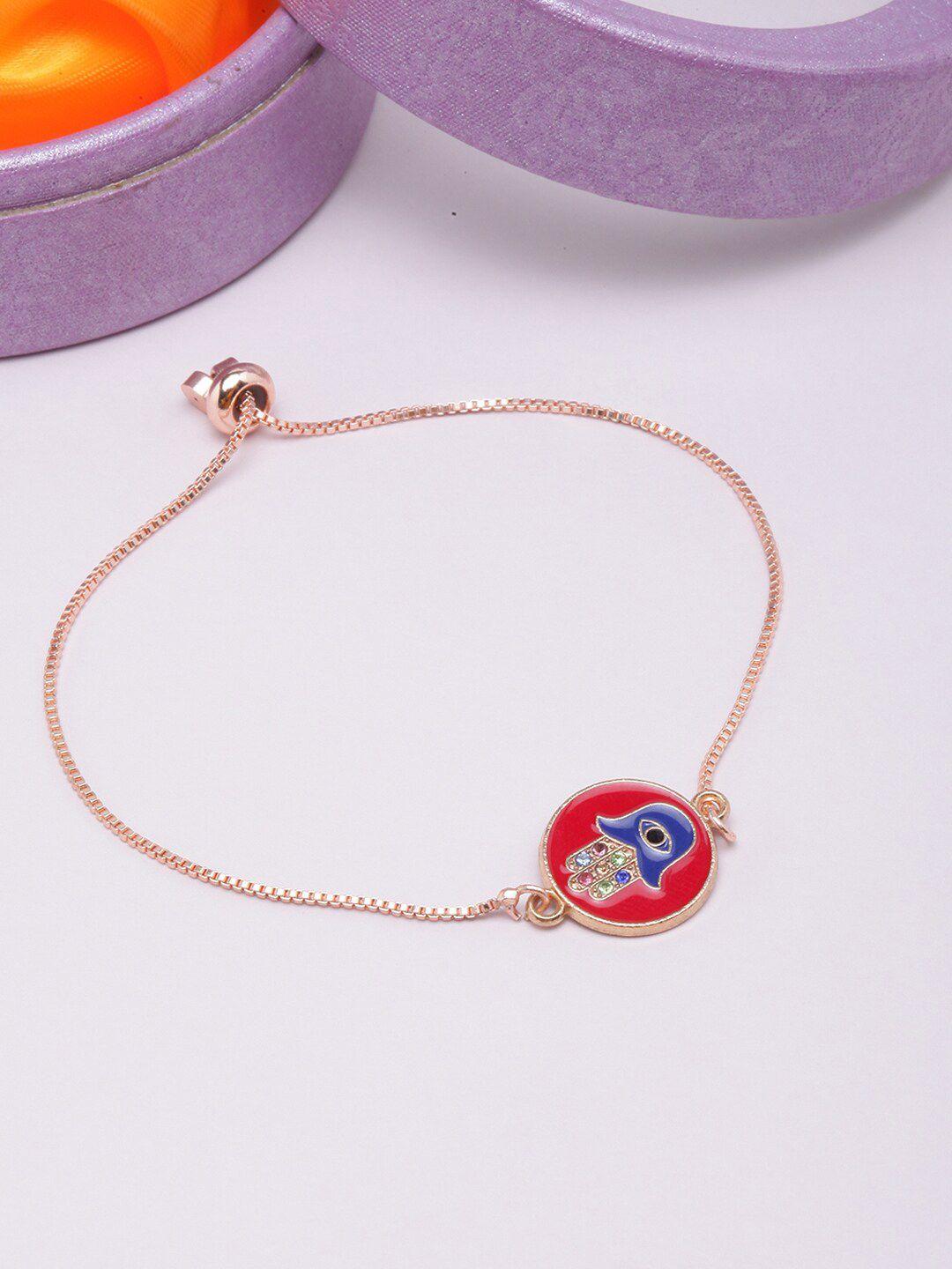 dressberry rose gold-plated stone-studded enamelled charm bracelet