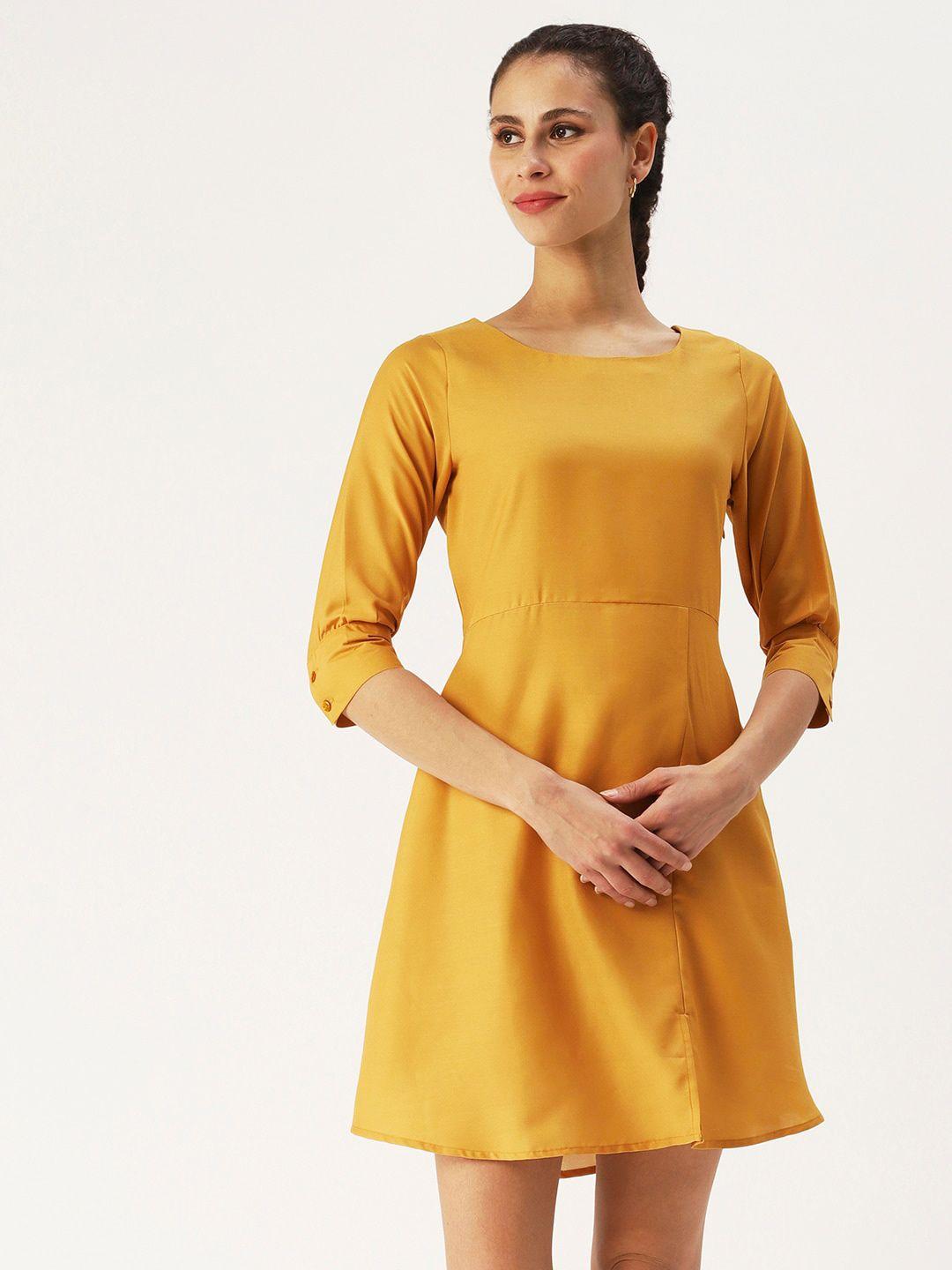 dressberry round neck cuffed sleeves a-line dress