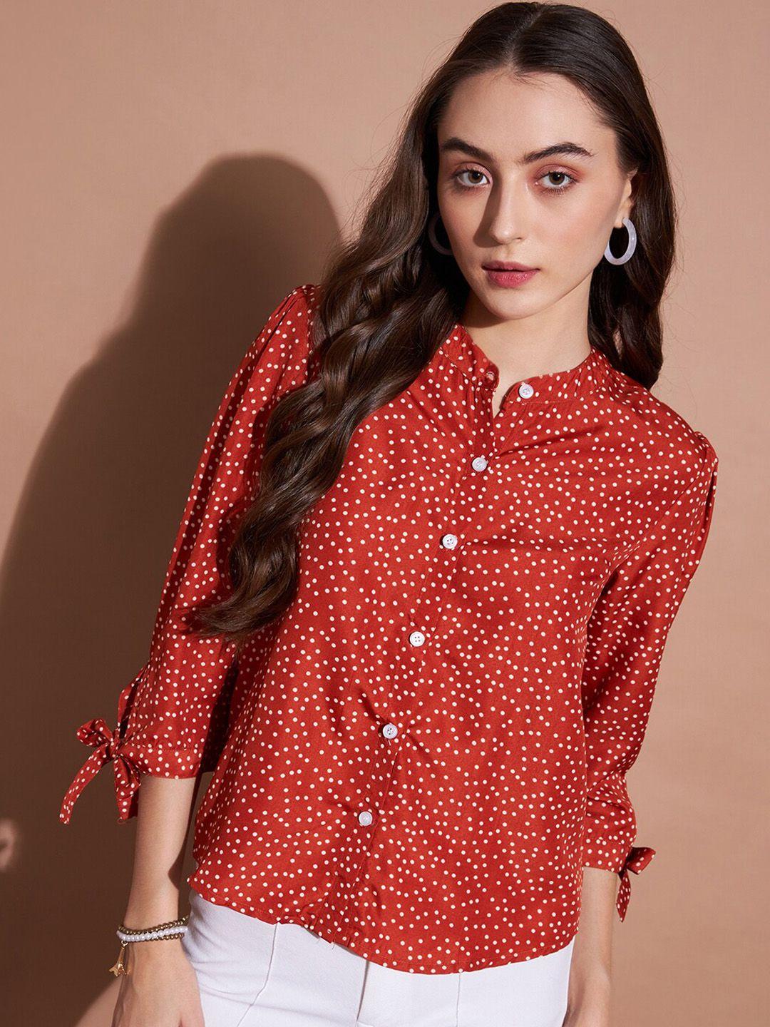 dressberry rust polk dot print shirt style top