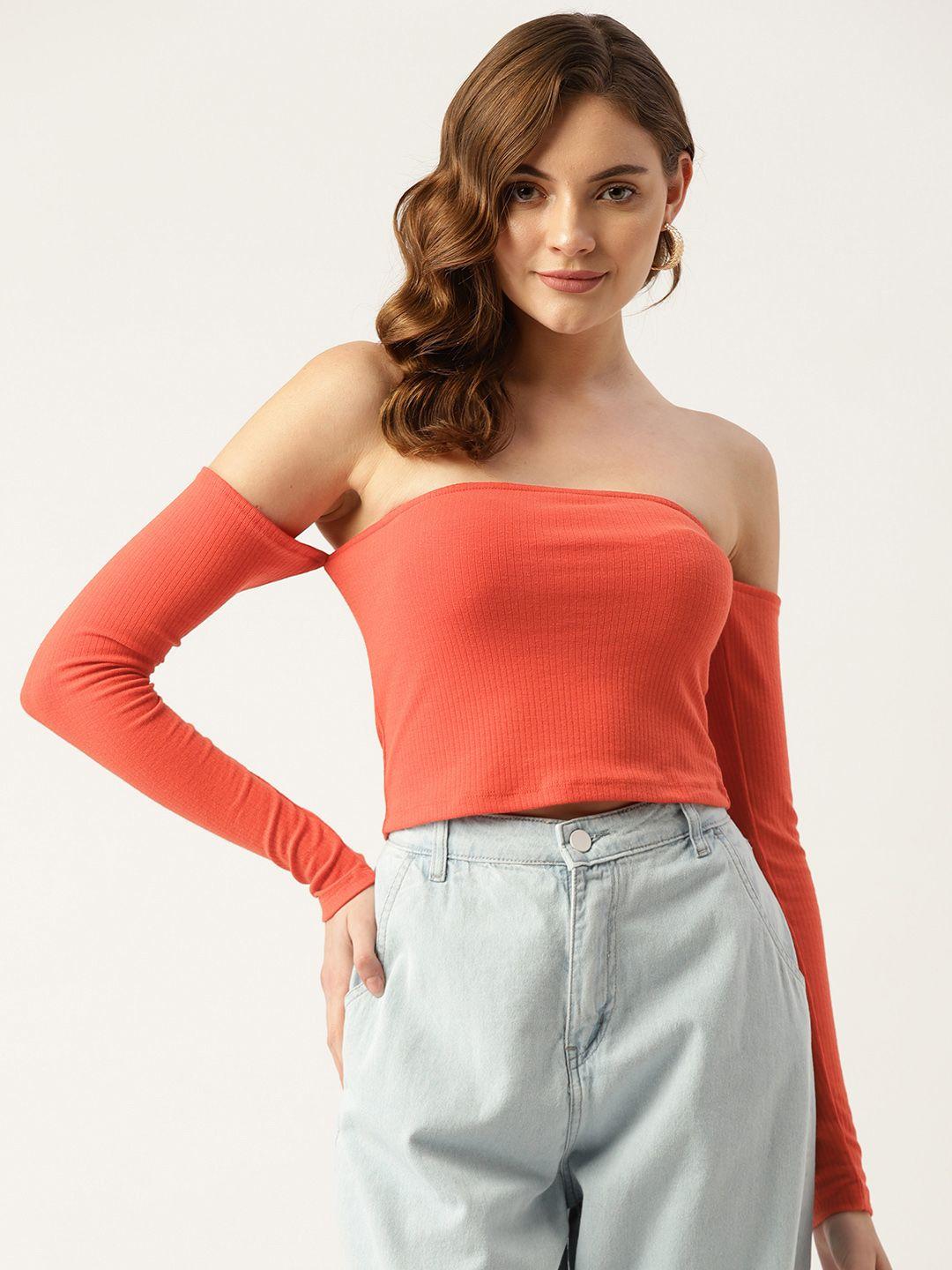 dressberry rust red ribbed crop top