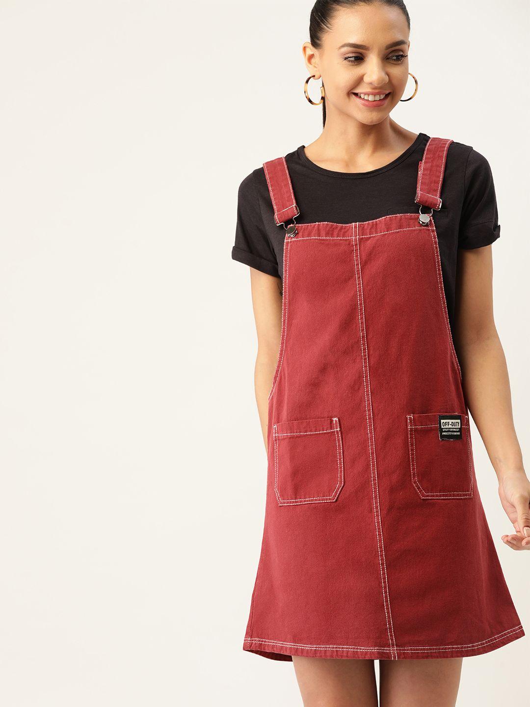 dressberry rust red solid pure cotton pinafore dress