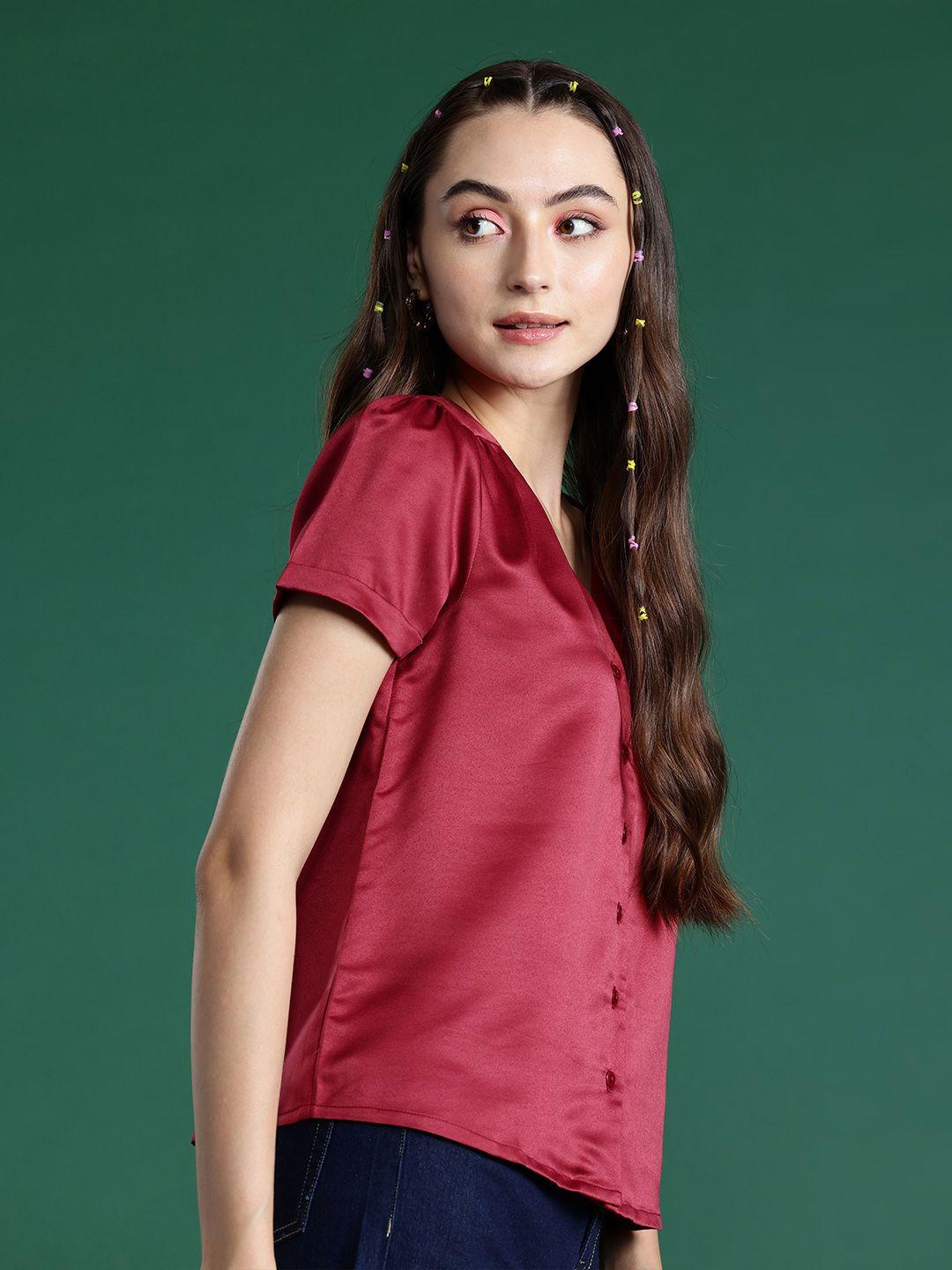 dressberry satin-finish v-neck shirt style top