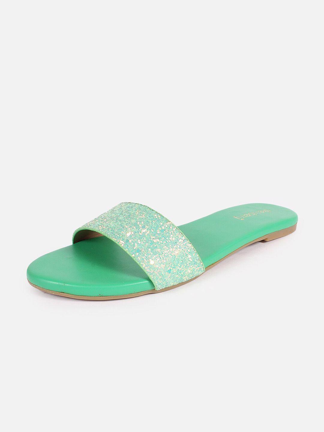 dressberry sea green embellished open toe flats