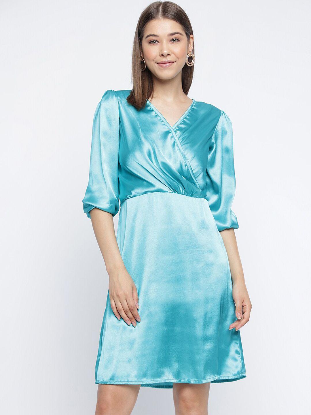 dressberry sea green v neck a line dress