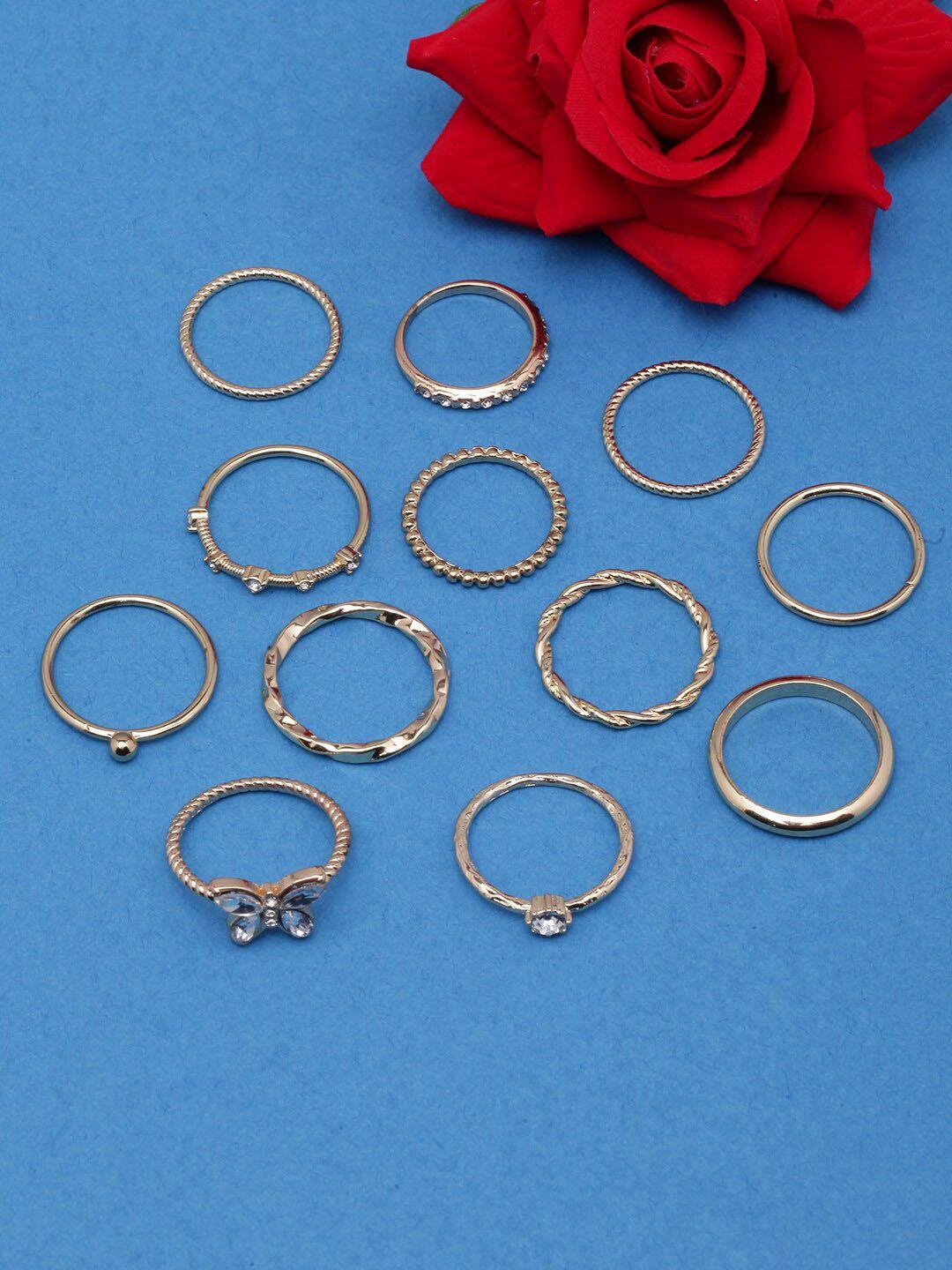 dressberry set of 12 gold-plated cz-studded finger rings