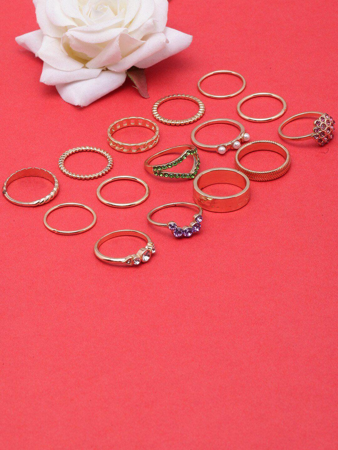 dressberry set of 15 gold-plated cz-studded finger rings