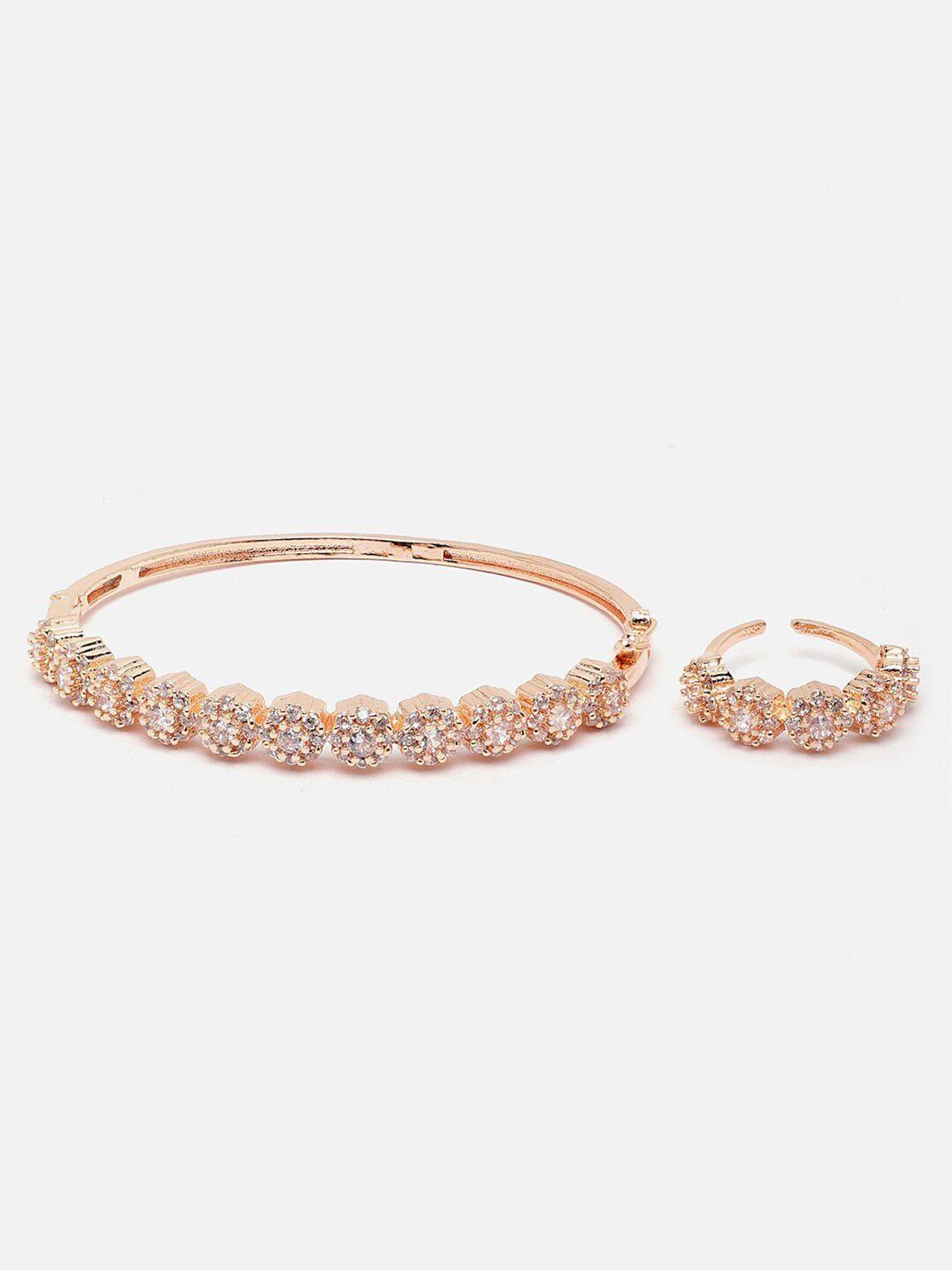 dressberry set of 2 rose gold-plated american diamond bangle-style bracelet