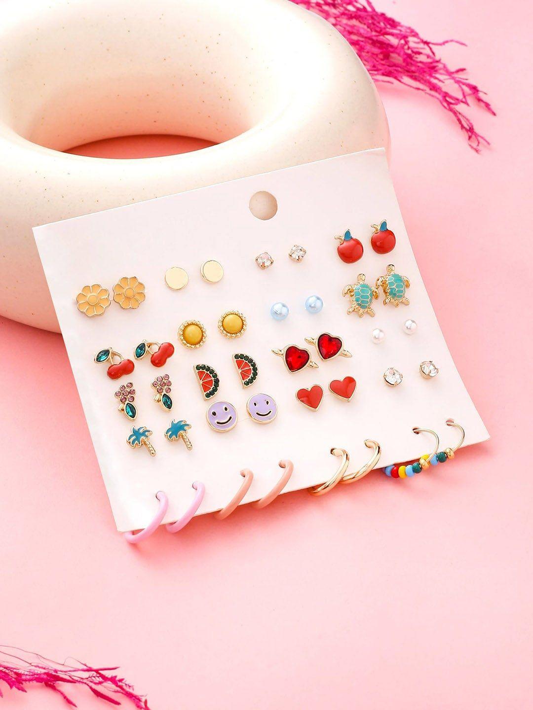 dressberry set of 20 gold-plated contemporary studs earrings