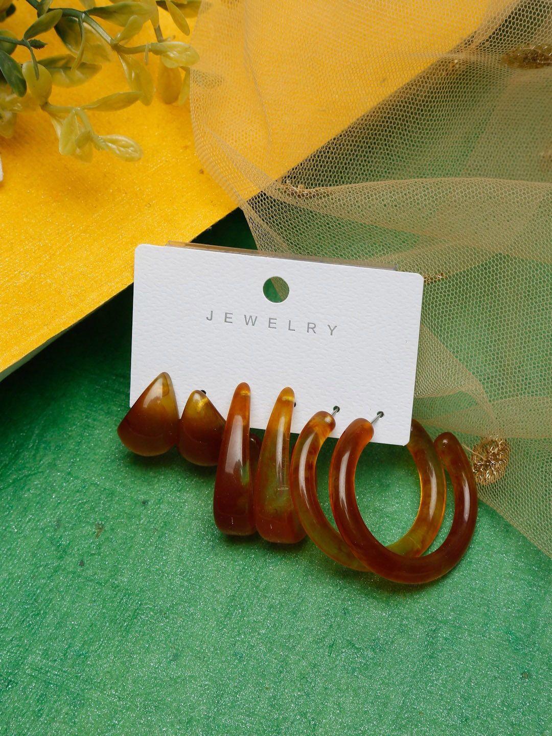 dressberry set of 3 brown contemporary studs earrings