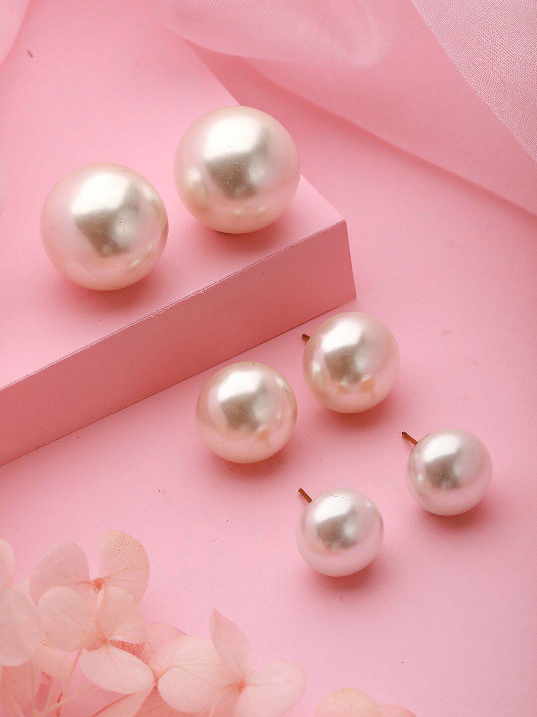 dressberry set of 3 gold plated pearls contemporary stud earrings