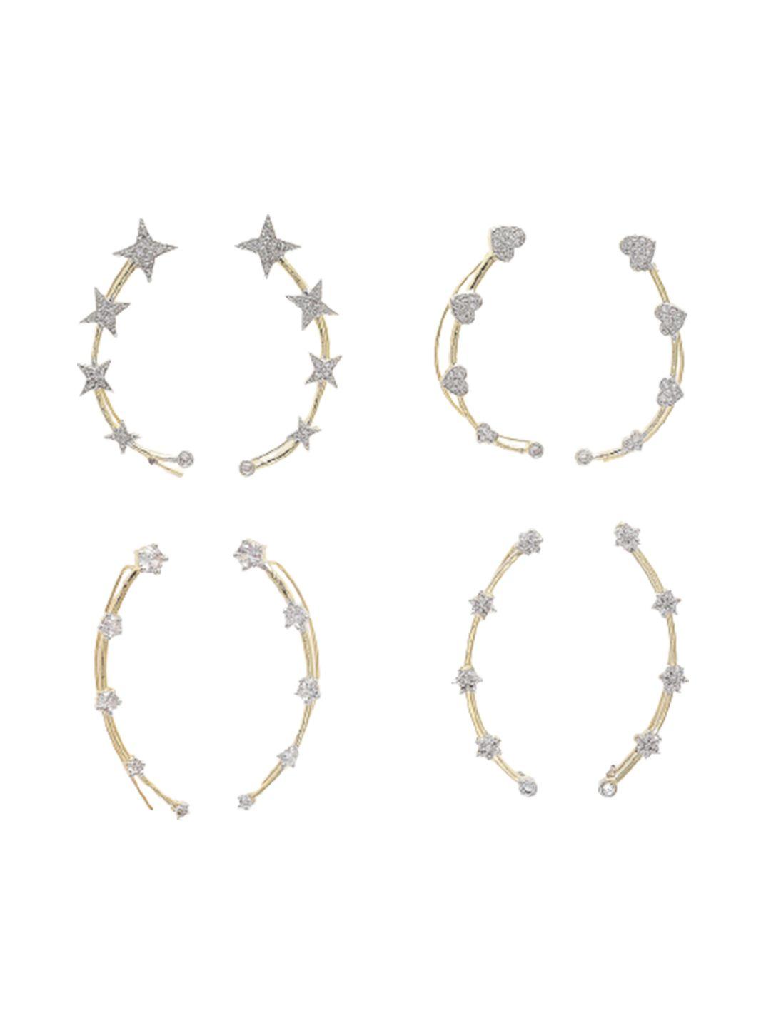 dressberry set of 4 gold-plated & white american diamond contemporary ear cuff