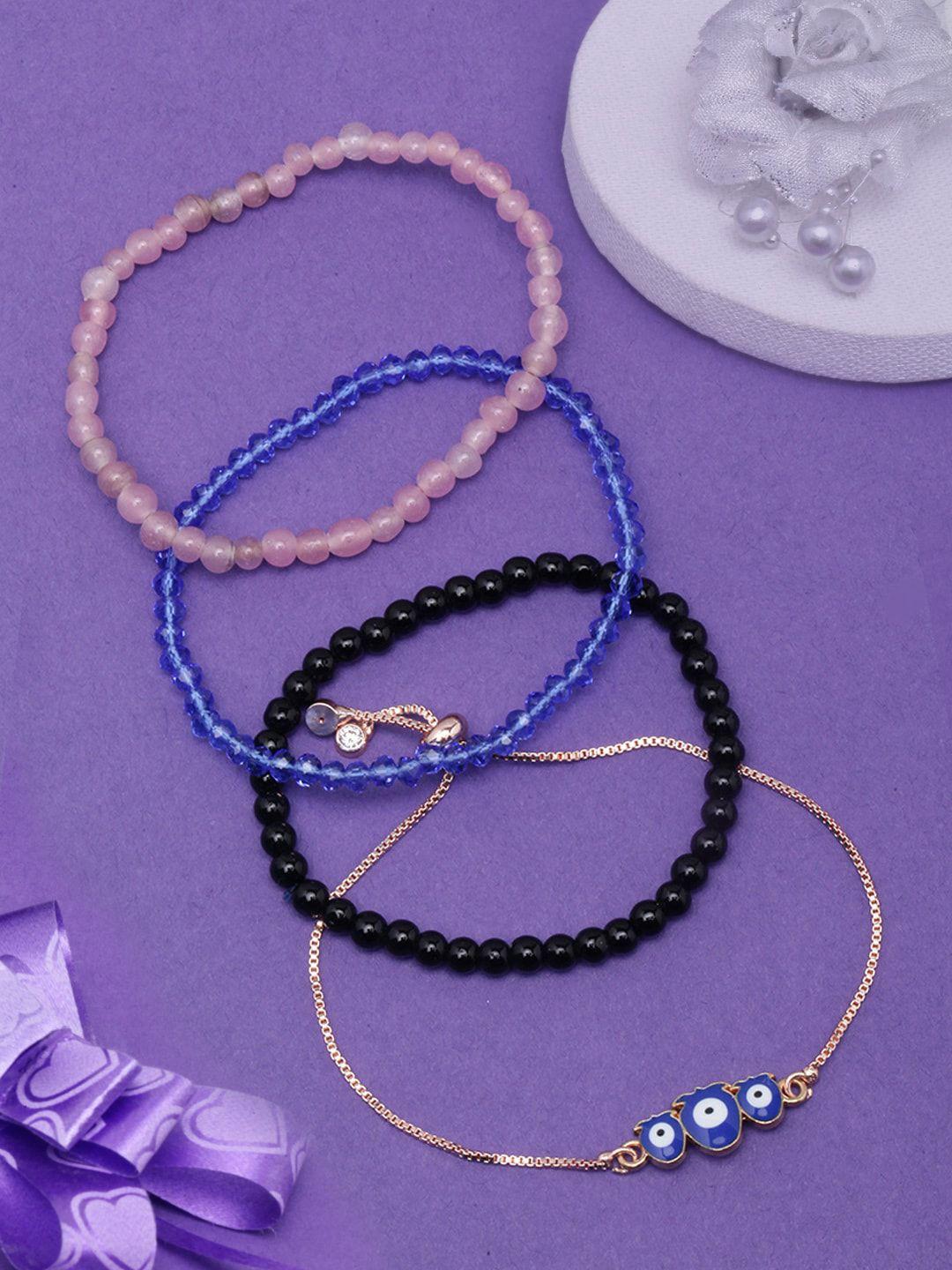 dressberry set of 4 gold-plated evil eye beaded charm & elasticated bracelets