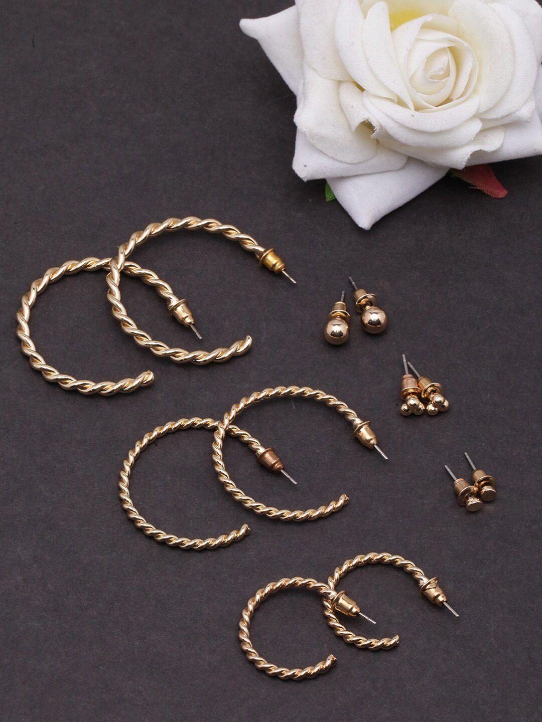 dressberry set of 6 gold-plated circular studs & half hoop earrings