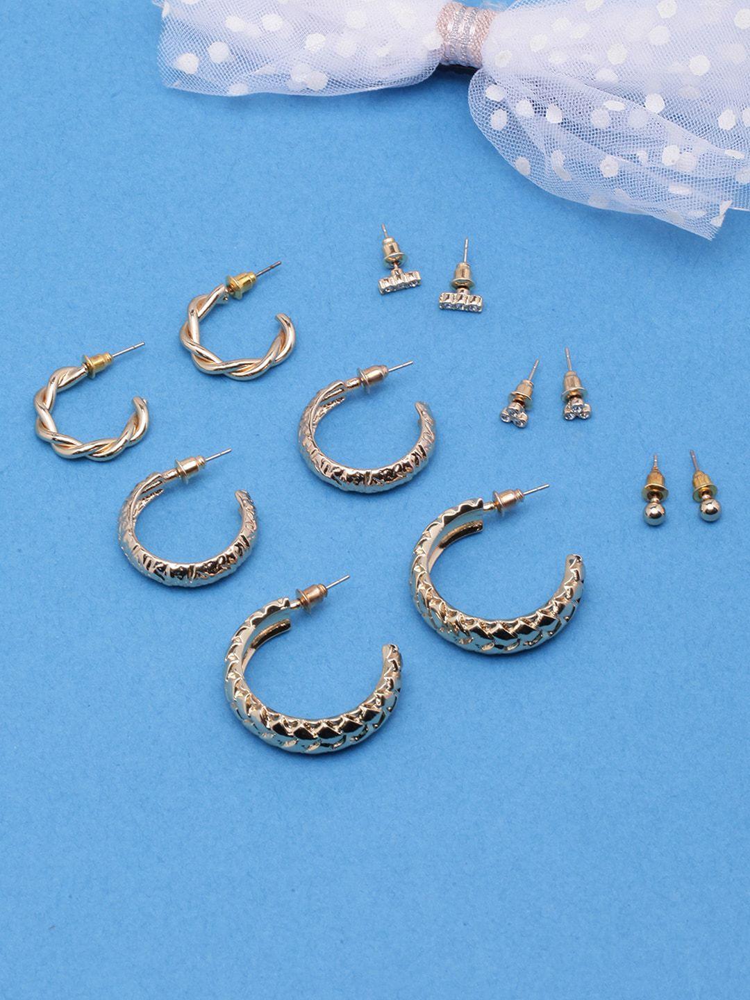 dressberry set of 6 gold-plated circular studs earrings