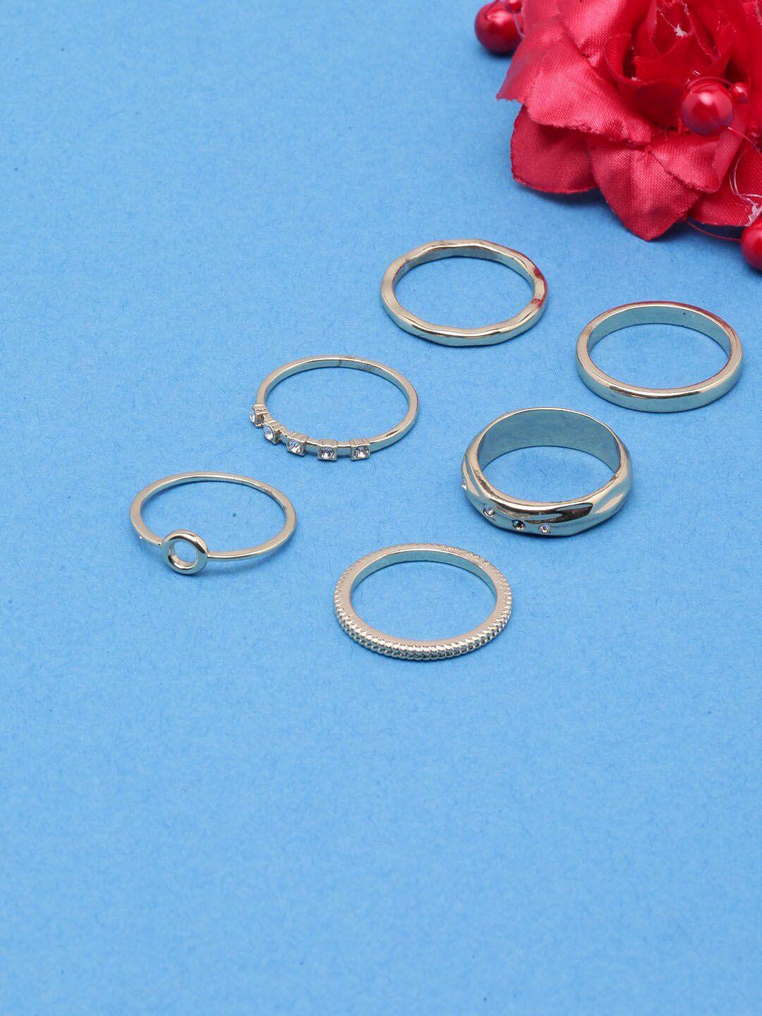 dressberry set of 6 gold-plated cz-studded finger rings