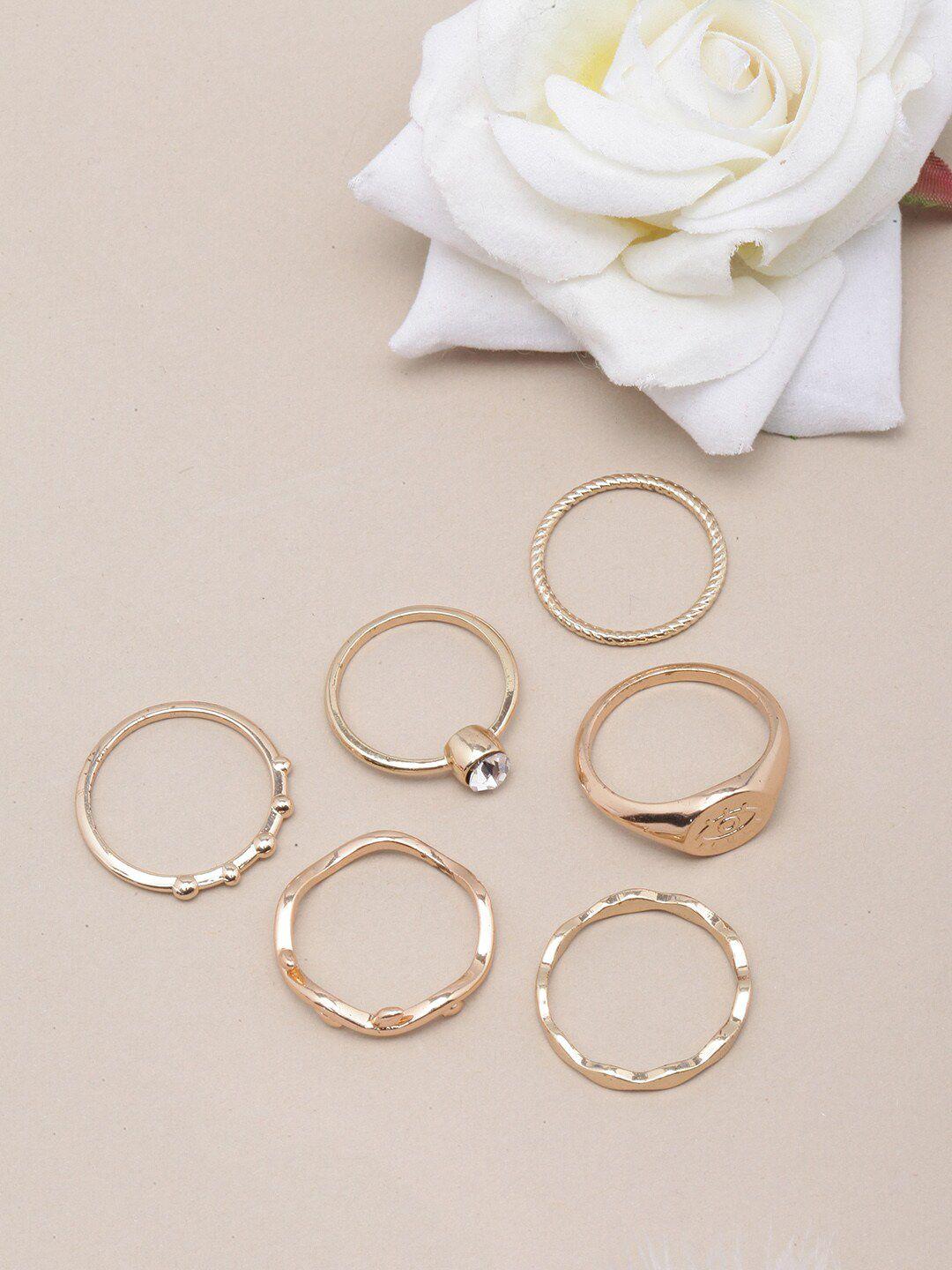 dressberry set of 6 gold-plated cz-studded finger rings