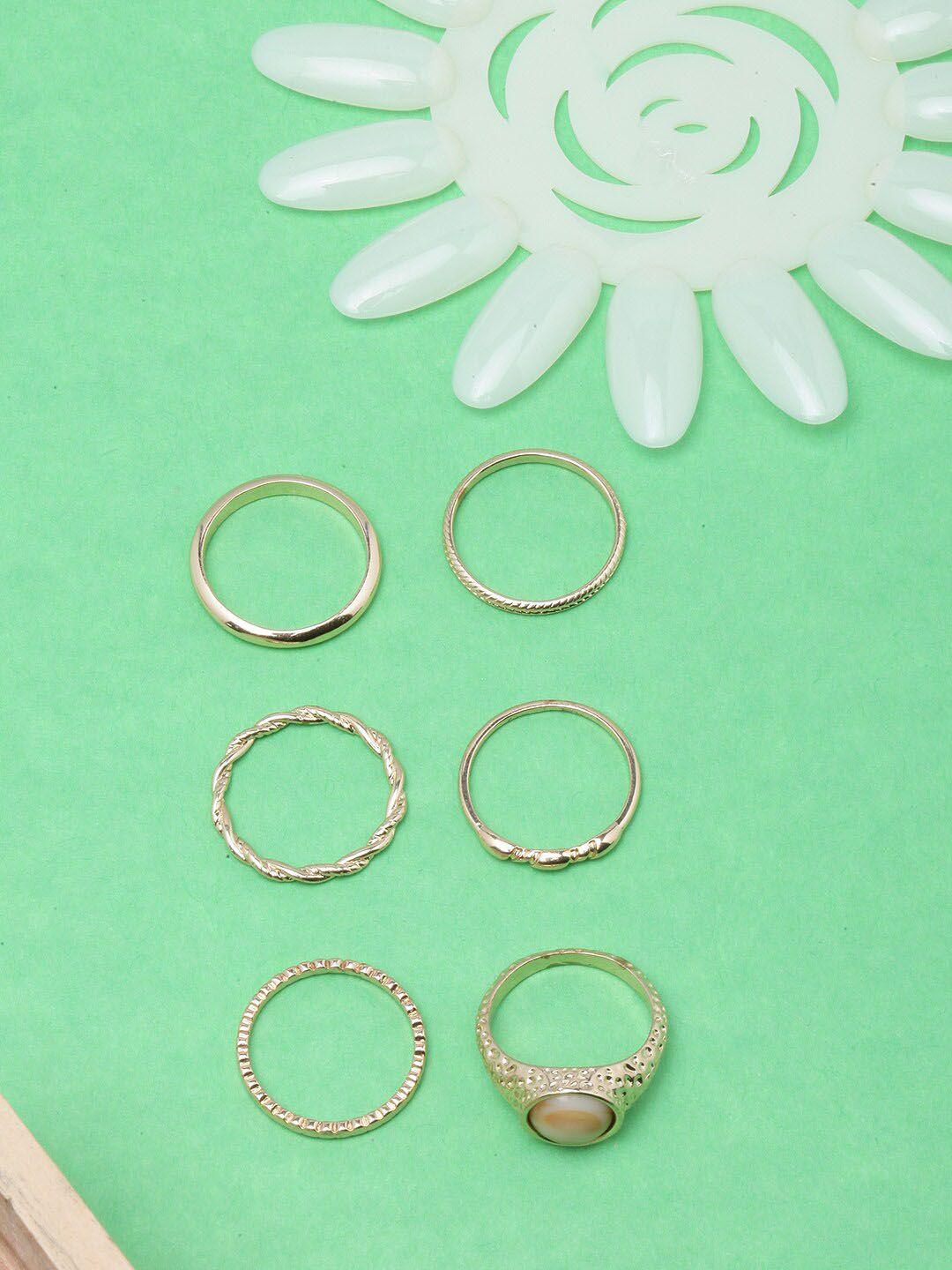 dressberry set of 6 gold-plated stone-studded finger rings