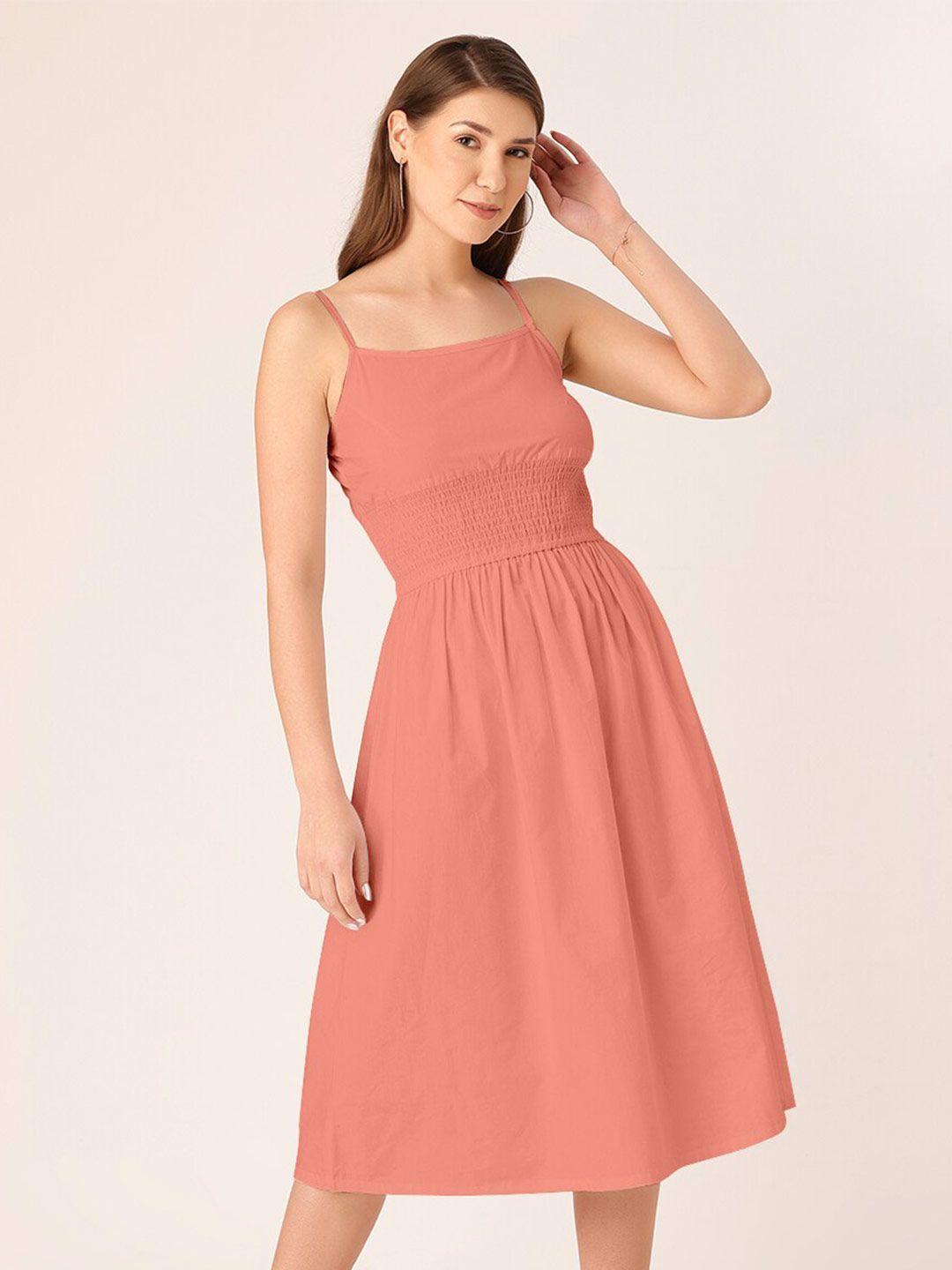 dressberry shoulder straps smocked cotton midi dress