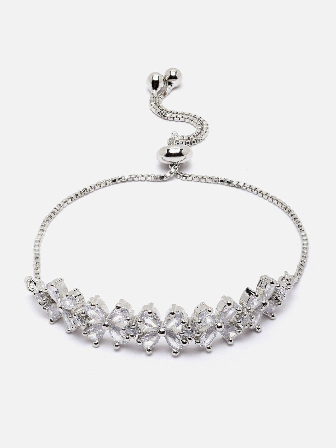 dressberry silver brass american diamond studded rhodium-plated wraparound bracelet