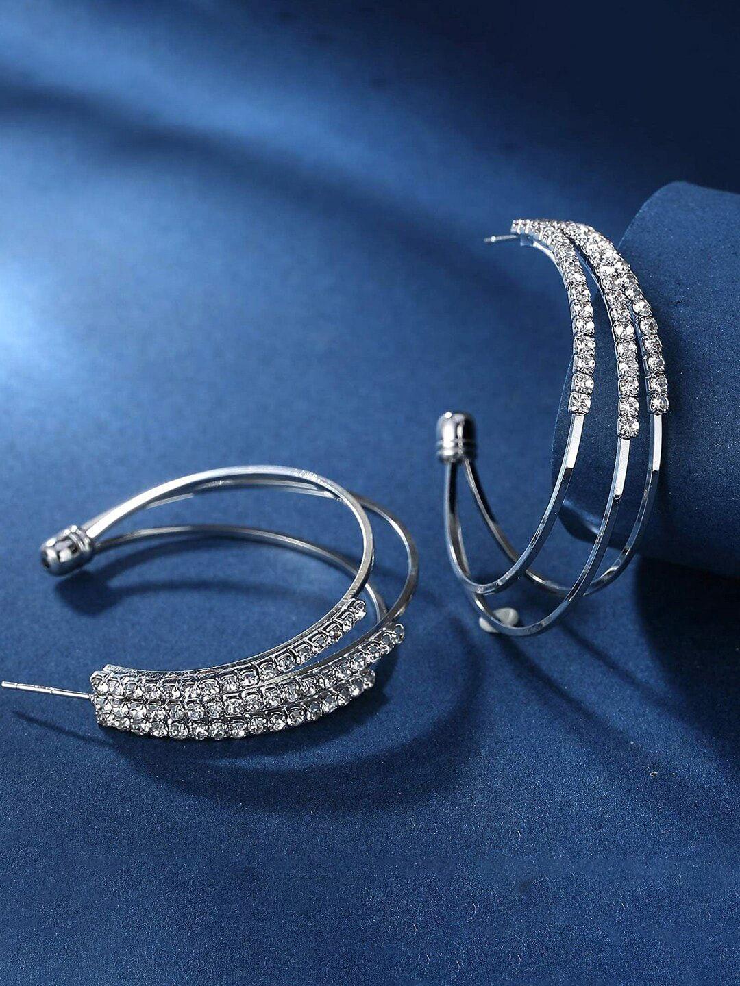 dressberry silver plated crystal studded half hoop earrings