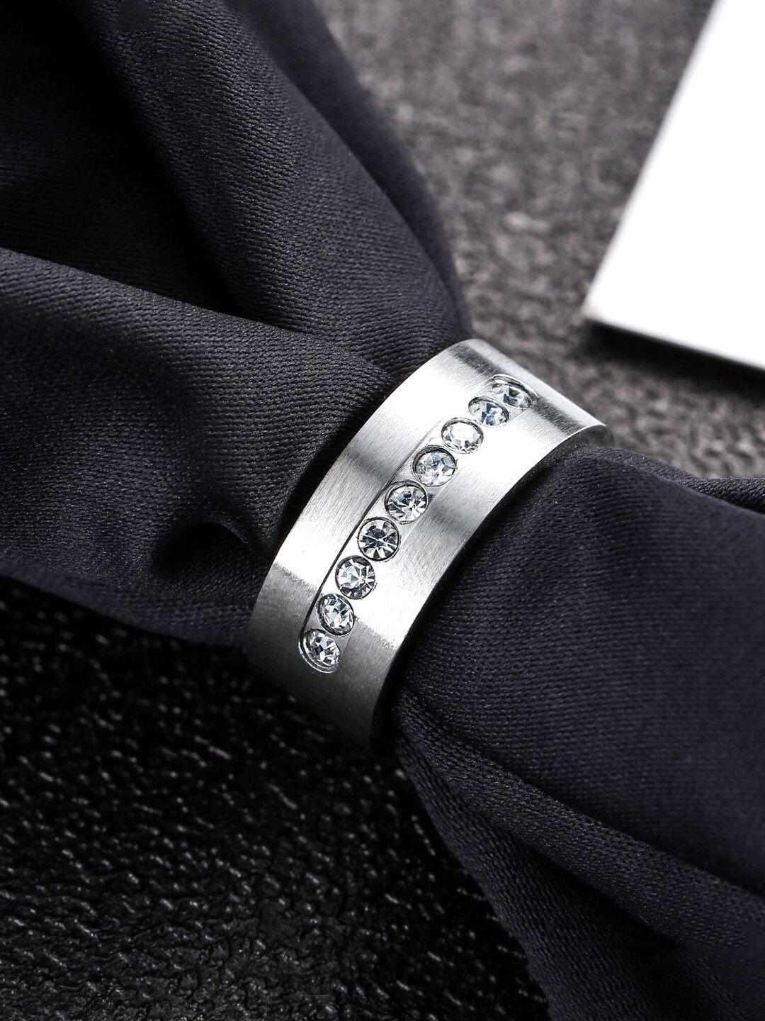 dressberry silver-plated cubic zirconia adjustable finger ring