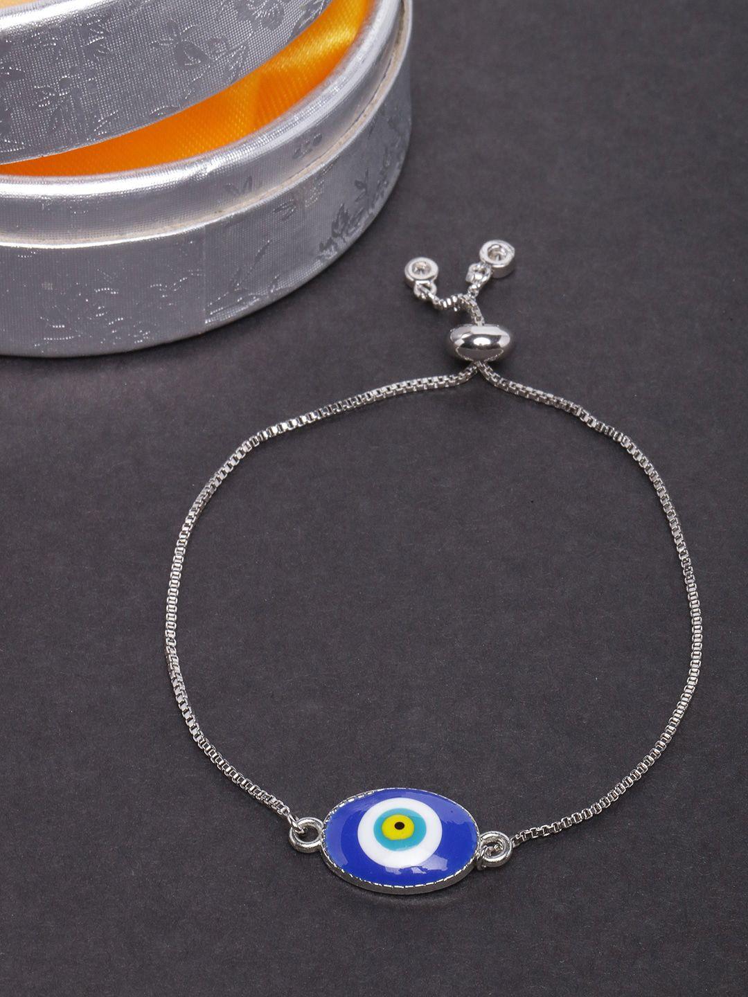 dressberry silver-plated evil eye oval shaped enamelled charm bracelet