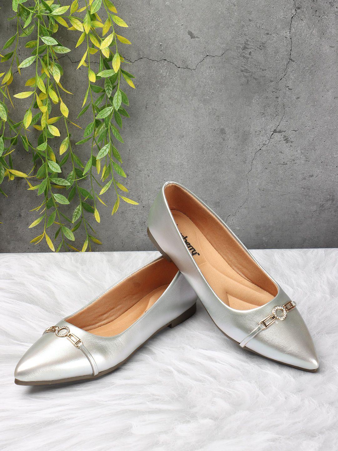 dressberry silver-toned embellished pointed toe ballerinas