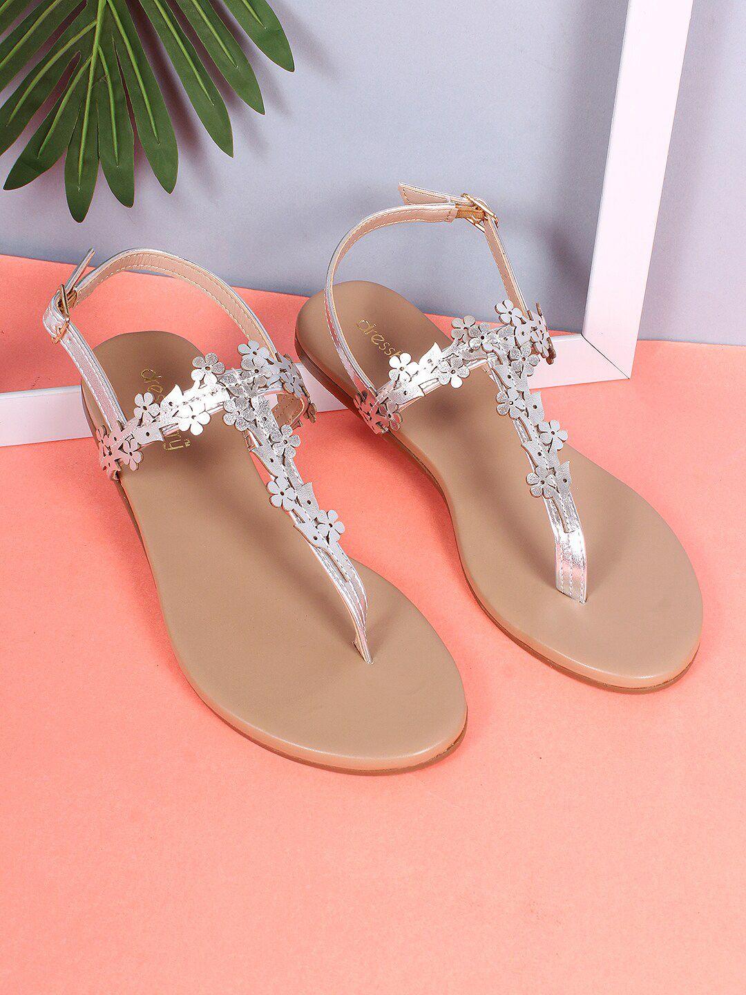 dressberry silver-toned embellished t-strap flats