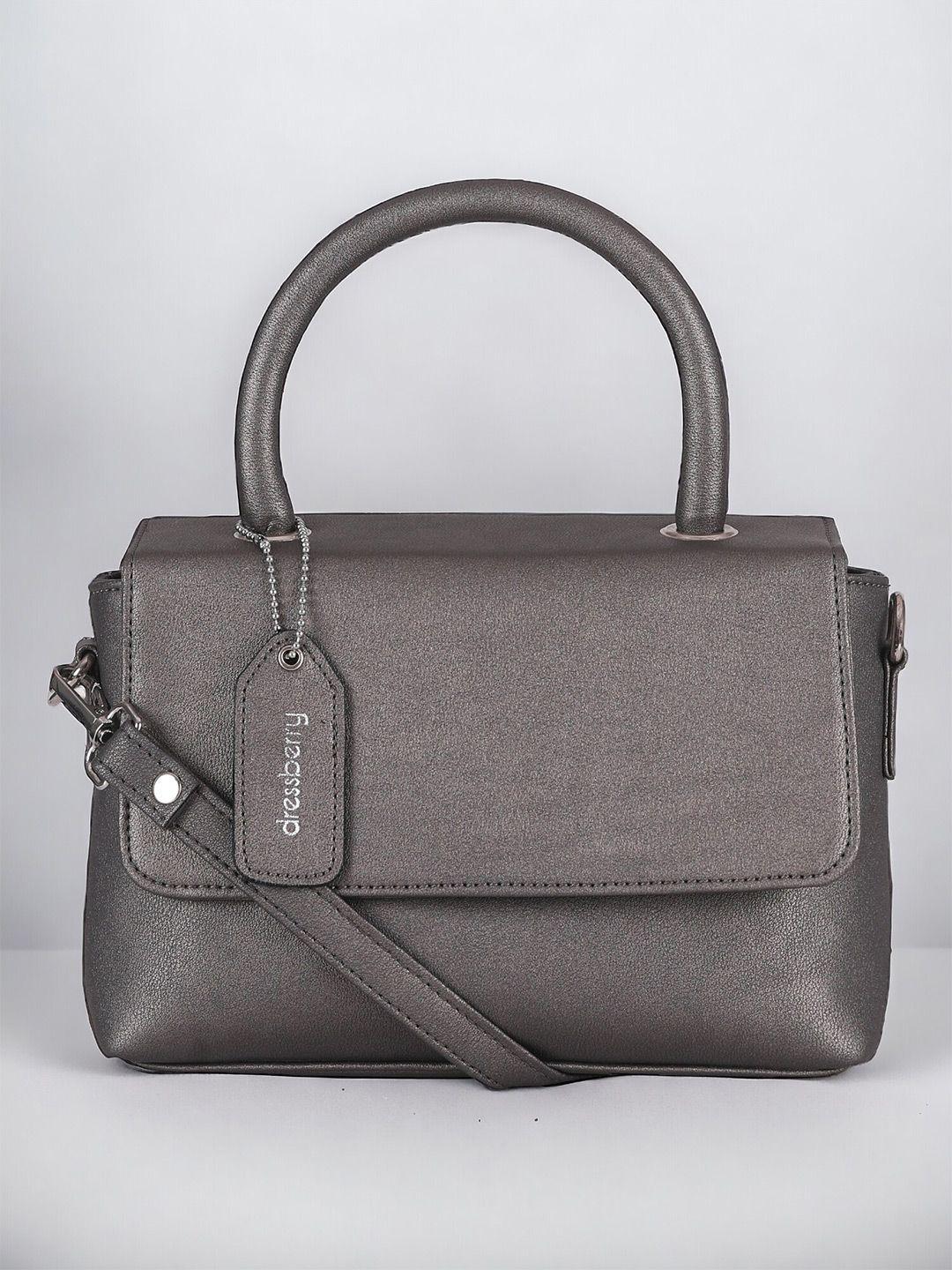 dressberry silver-toned textured structured satchel