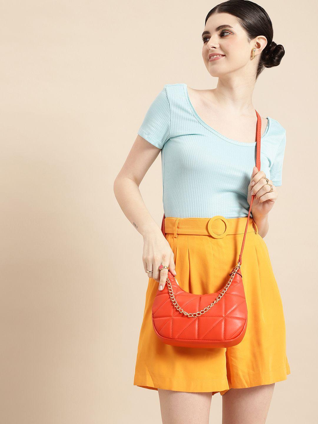 dressberry solid pu structured hobo bag with quilted detail