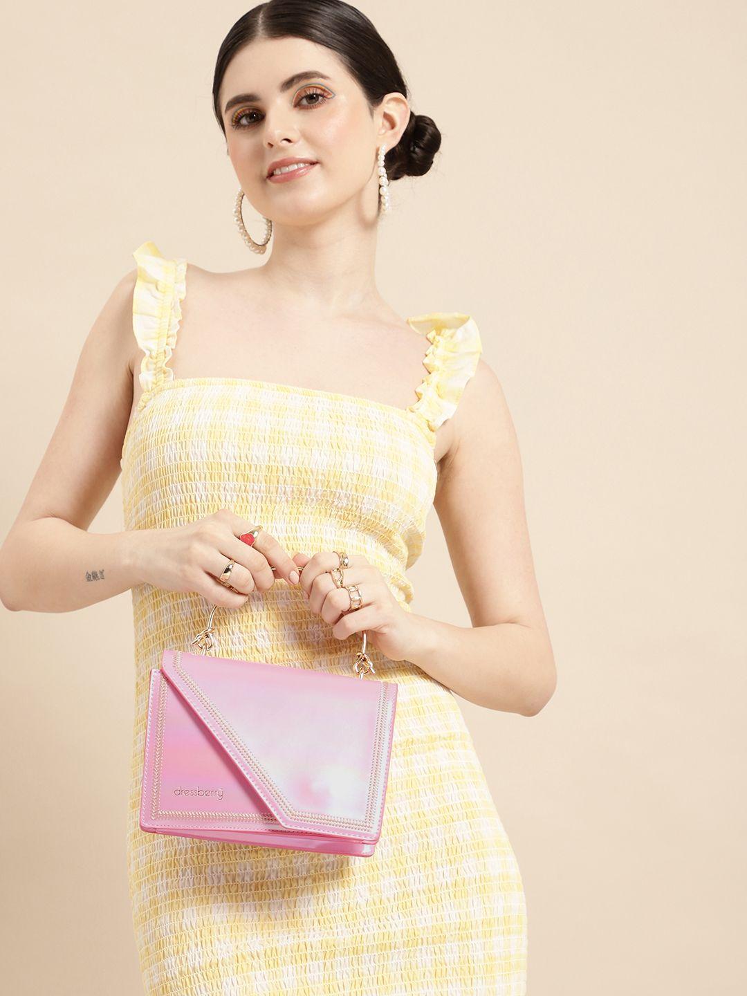 dressberry solid pu structured satchel with mini embroidered detail & iridescent effect