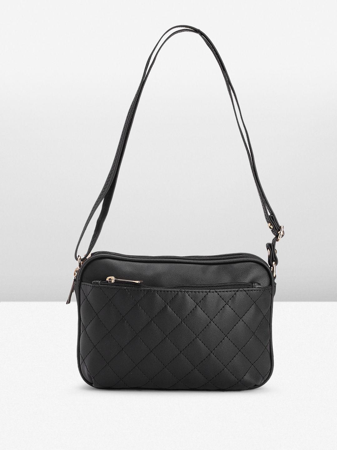 dressberry solid pu structured shoulder bag with quilted detail