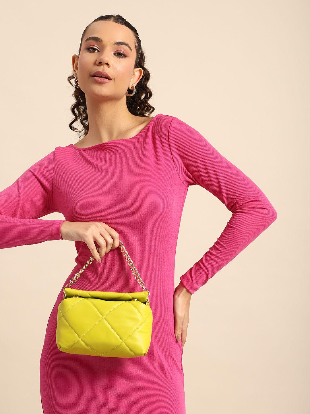 dressberry solid quilted structured handheld bag