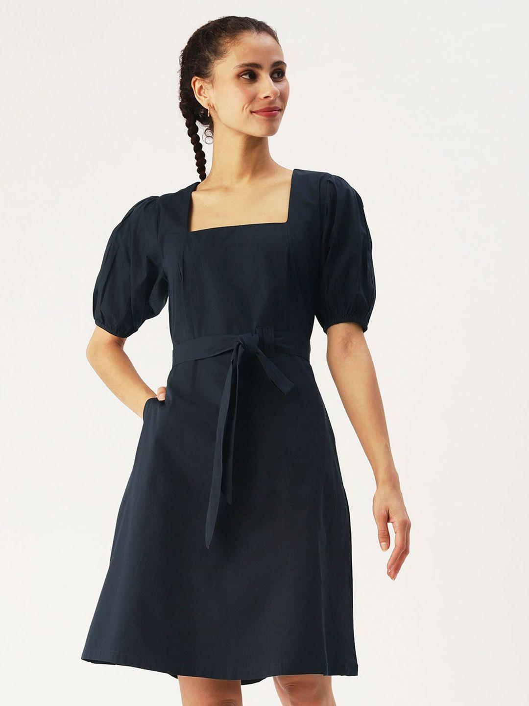 dressberry square neck cotton puff sleeves a-line dress