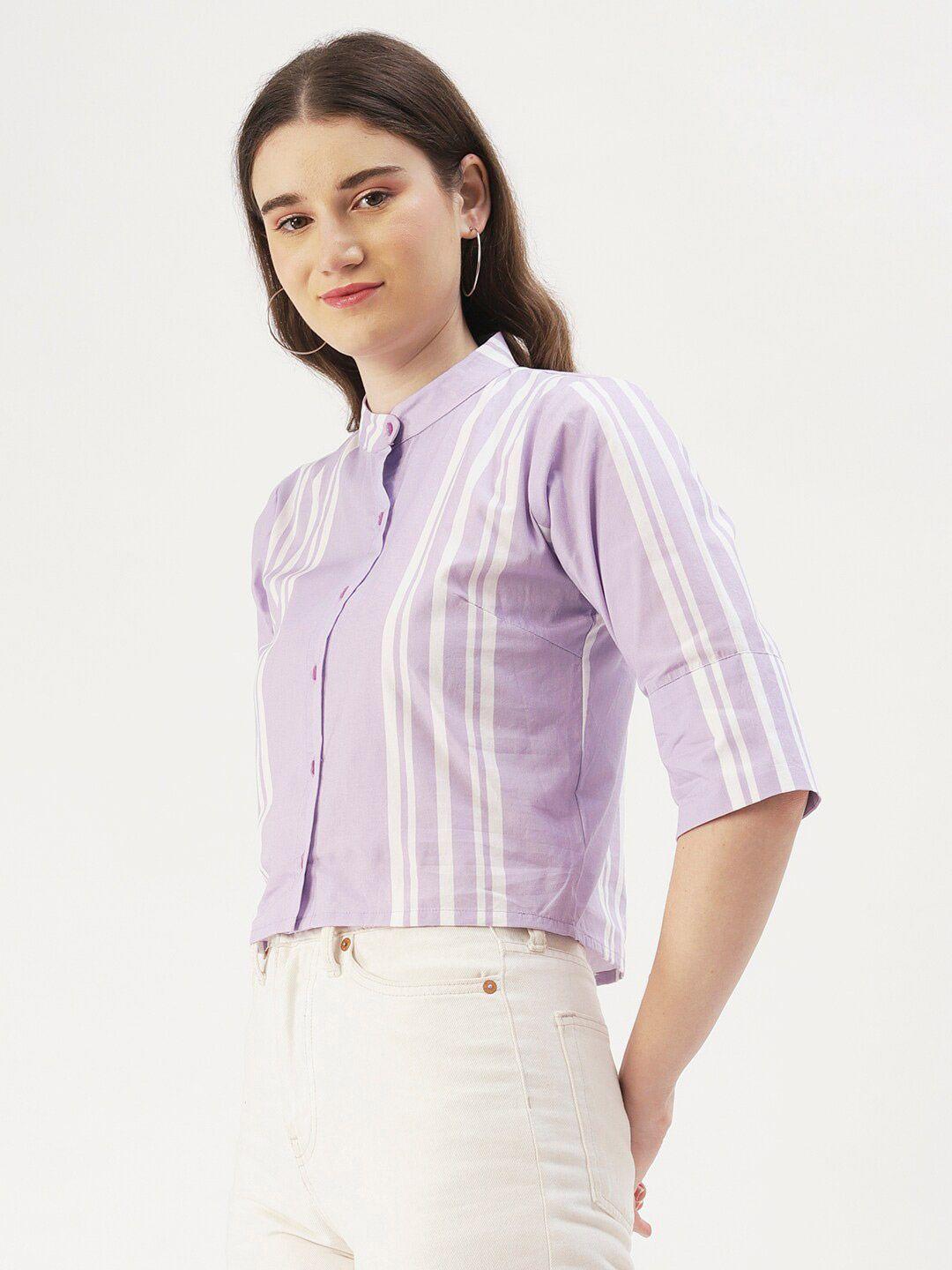 dressberry striped mandarin collar shirt style crop top