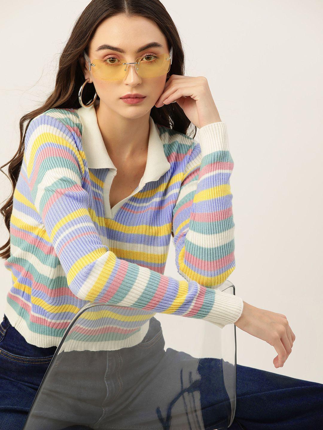 dressberry striped pattern ribbed acrylic pullover