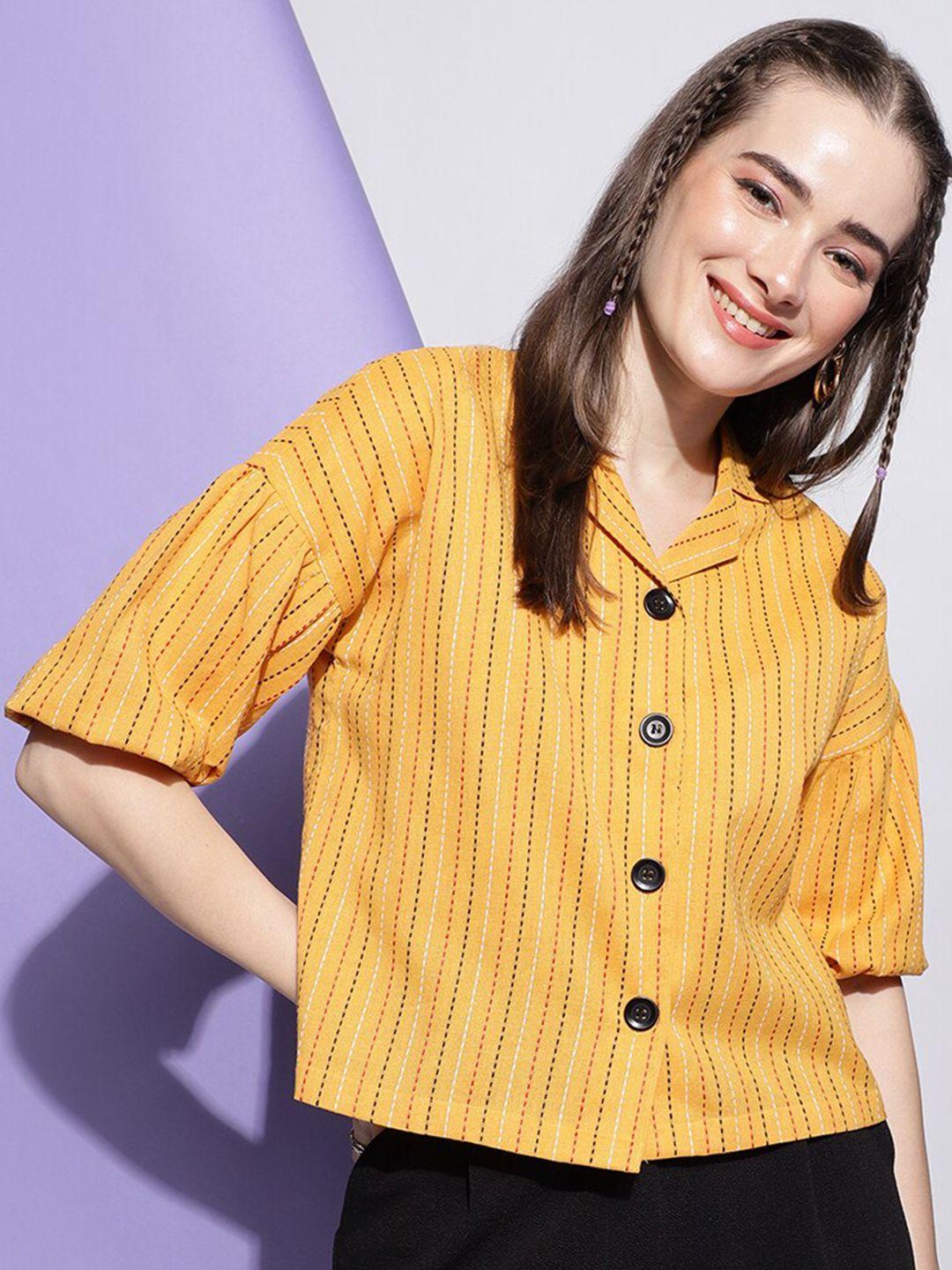 dressberry striped puff sleeve crepe shirt style top