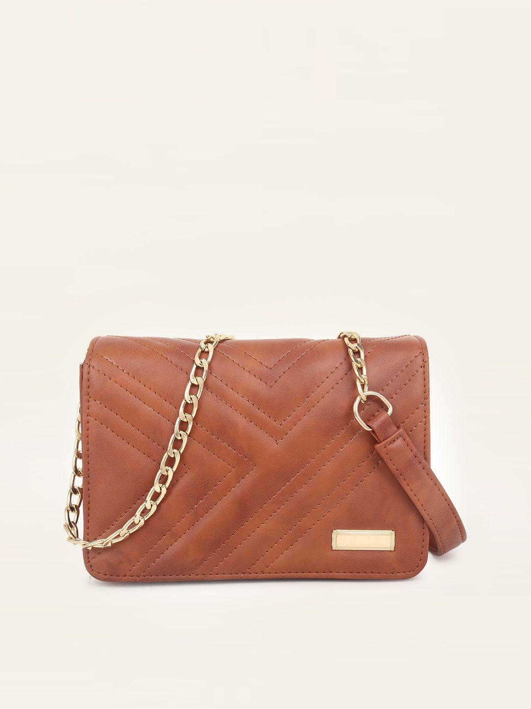 dressberry tan quilted structured sling bag
