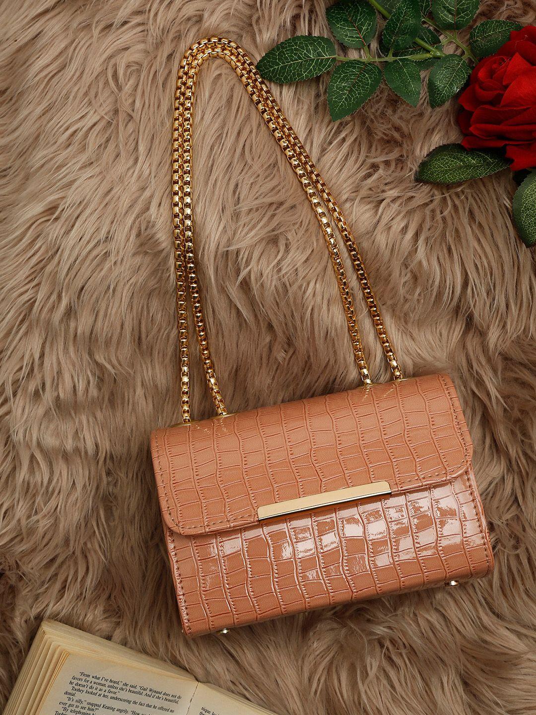 dressberry tan textured structured handheld bag with fringed