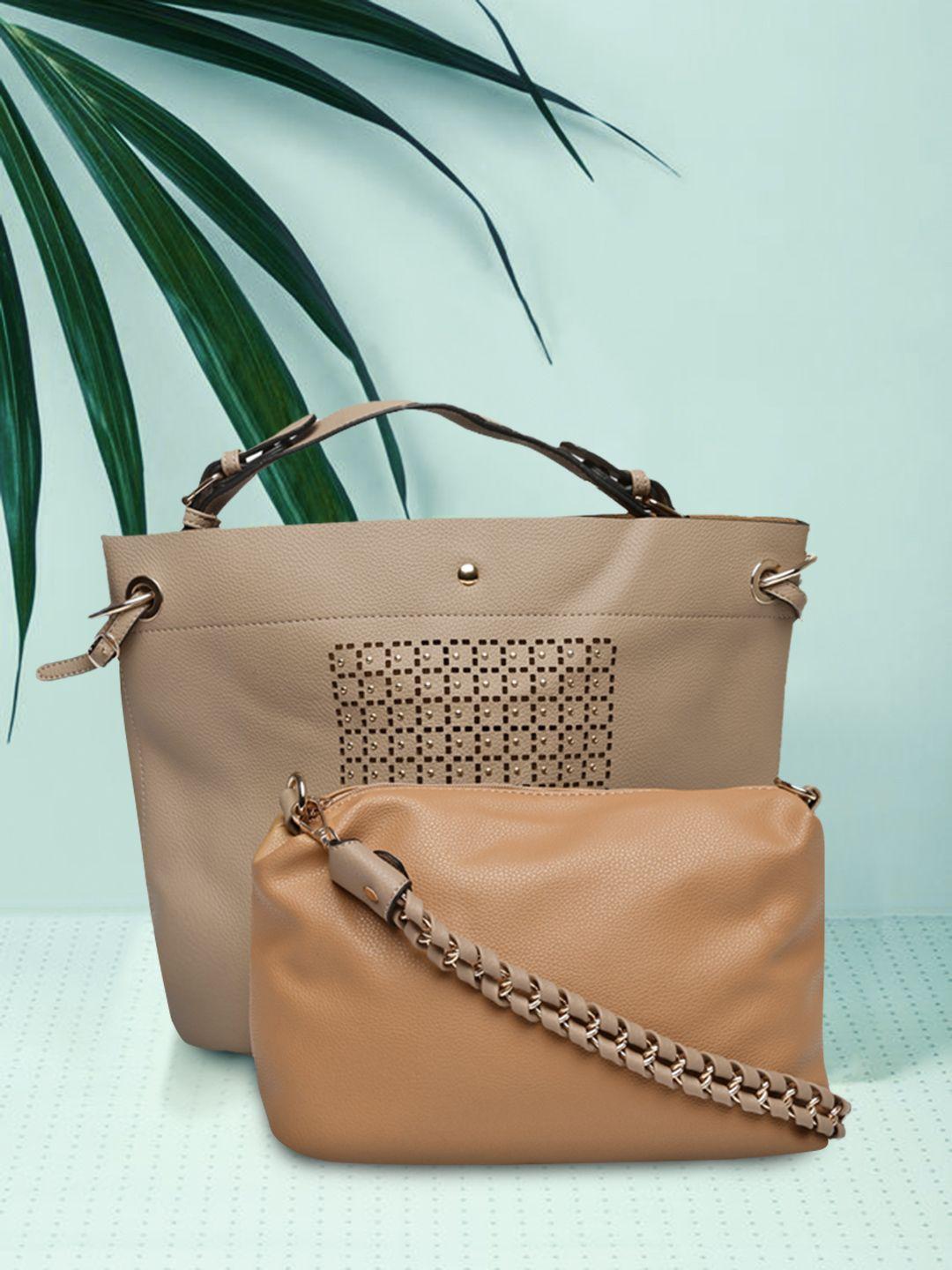 dressberry taupe studded shoulder bag with pouch