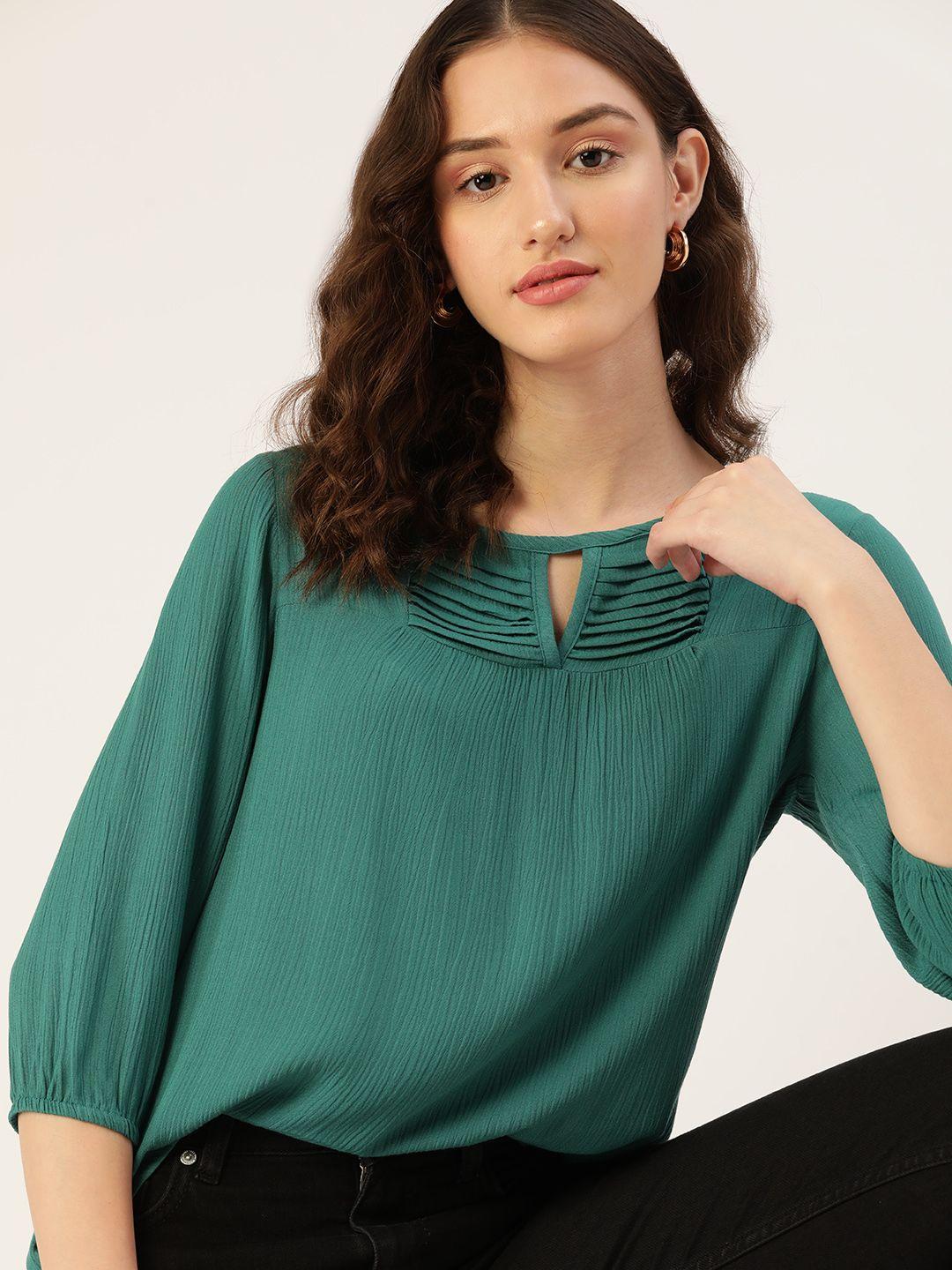 dressberry teal green keyhole neck top