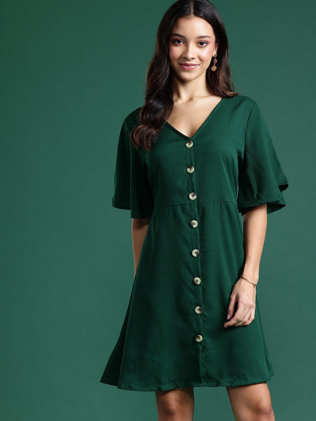 dressberry textured flared sleeve a-line dress